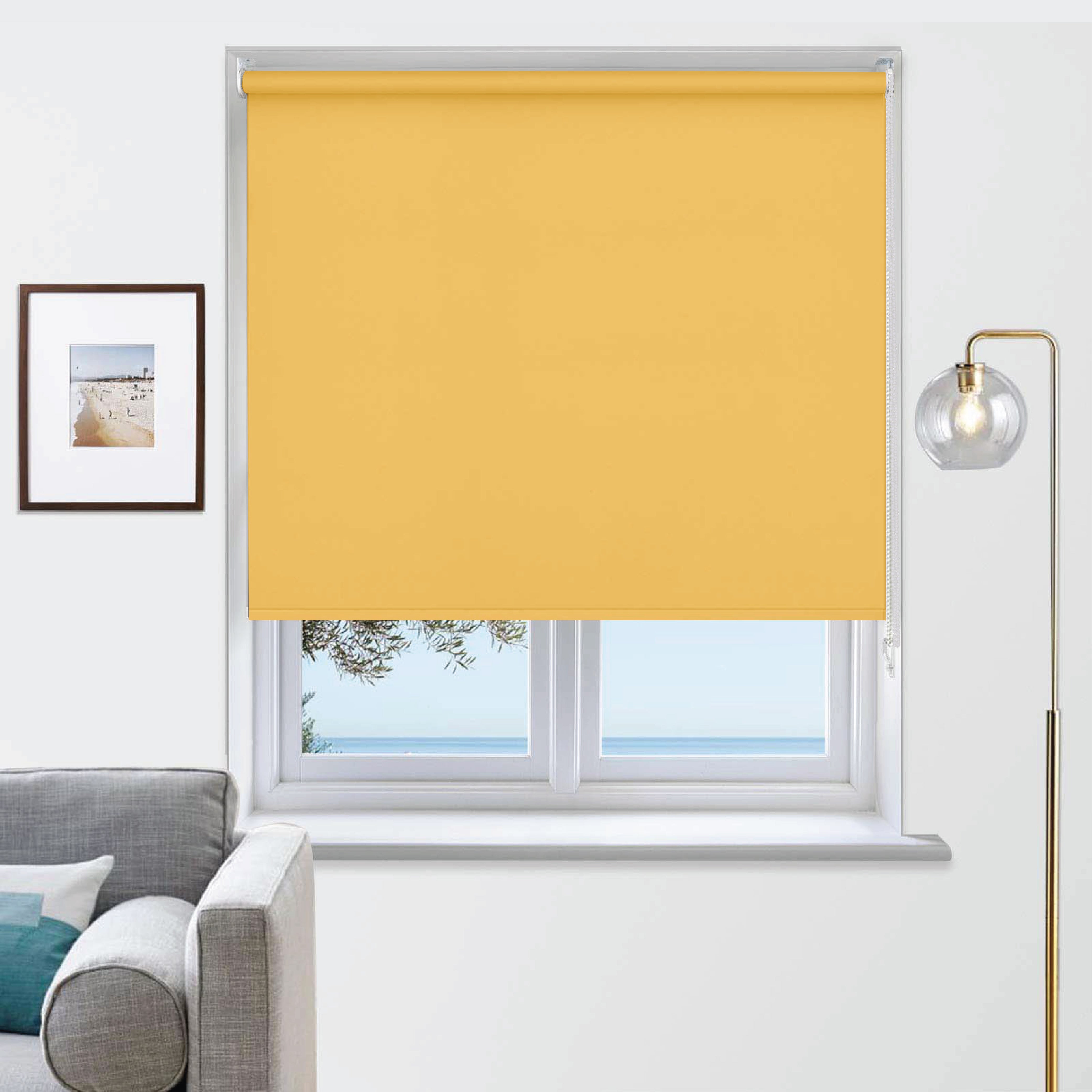 Funky Gadgets Roller Blinds Thermal Blackout Roller Blind, Easy Fit Child Safe Trimmable UV Protection Home Office Window Blinds, Ochre/Yellow Blind