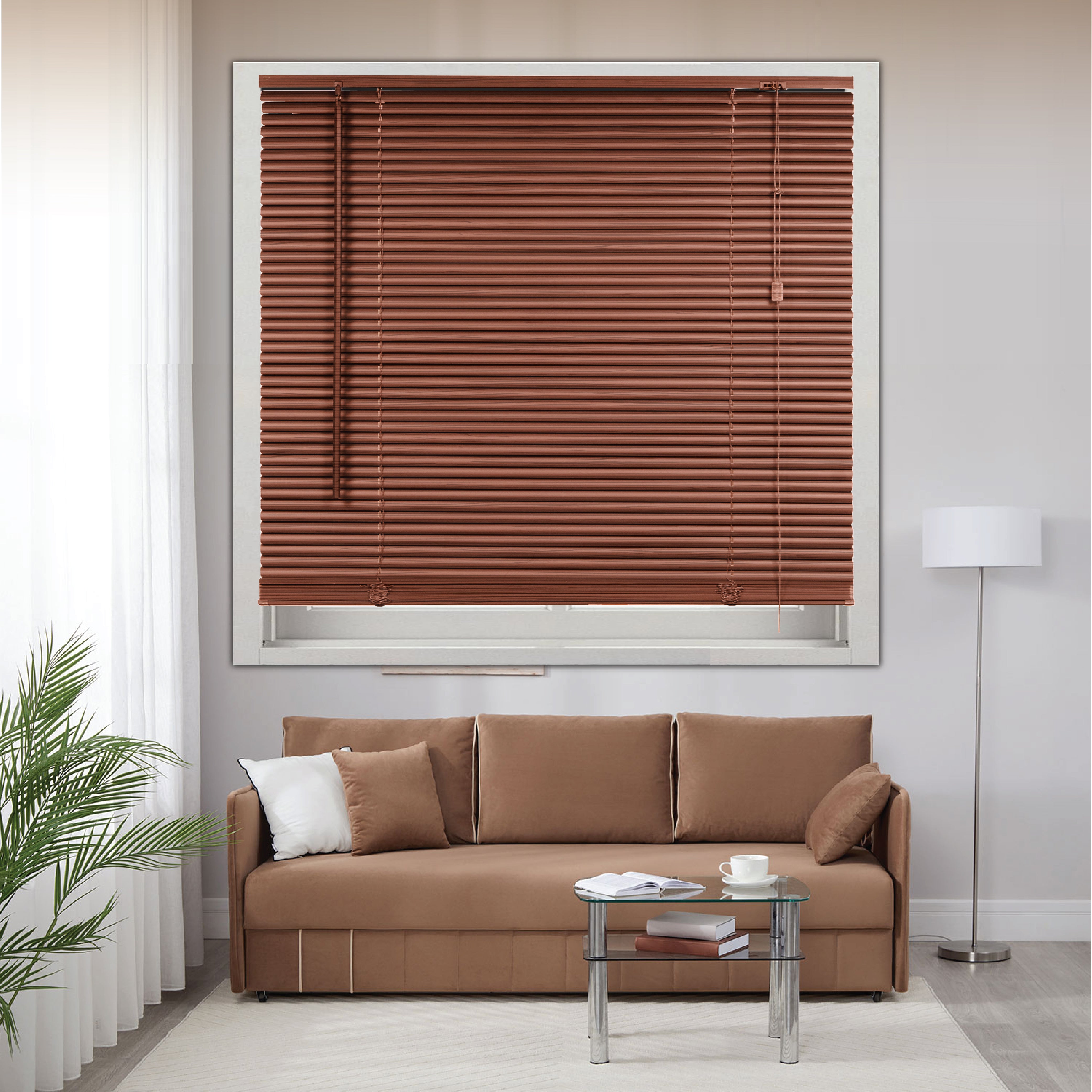 PVC wood grain effect blinds-Windows Blinds Treatments Easy Fit Curtains Trimmable Fittings Home Office - Walnut
