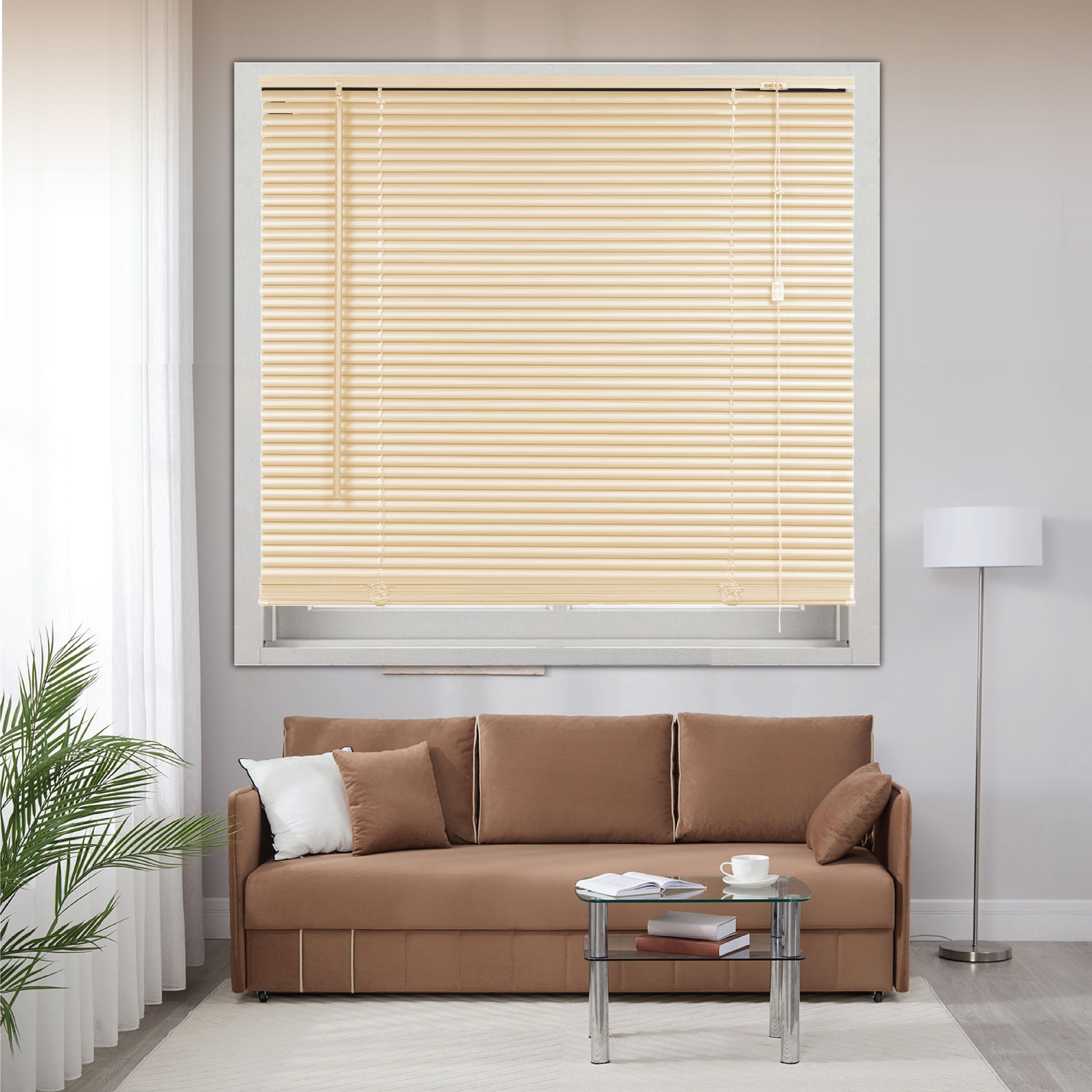 PVC wood grain effect blinds-Windows Blinds Treatments Easy Fit Curtains Trimmable Fittings Home Office - Natural