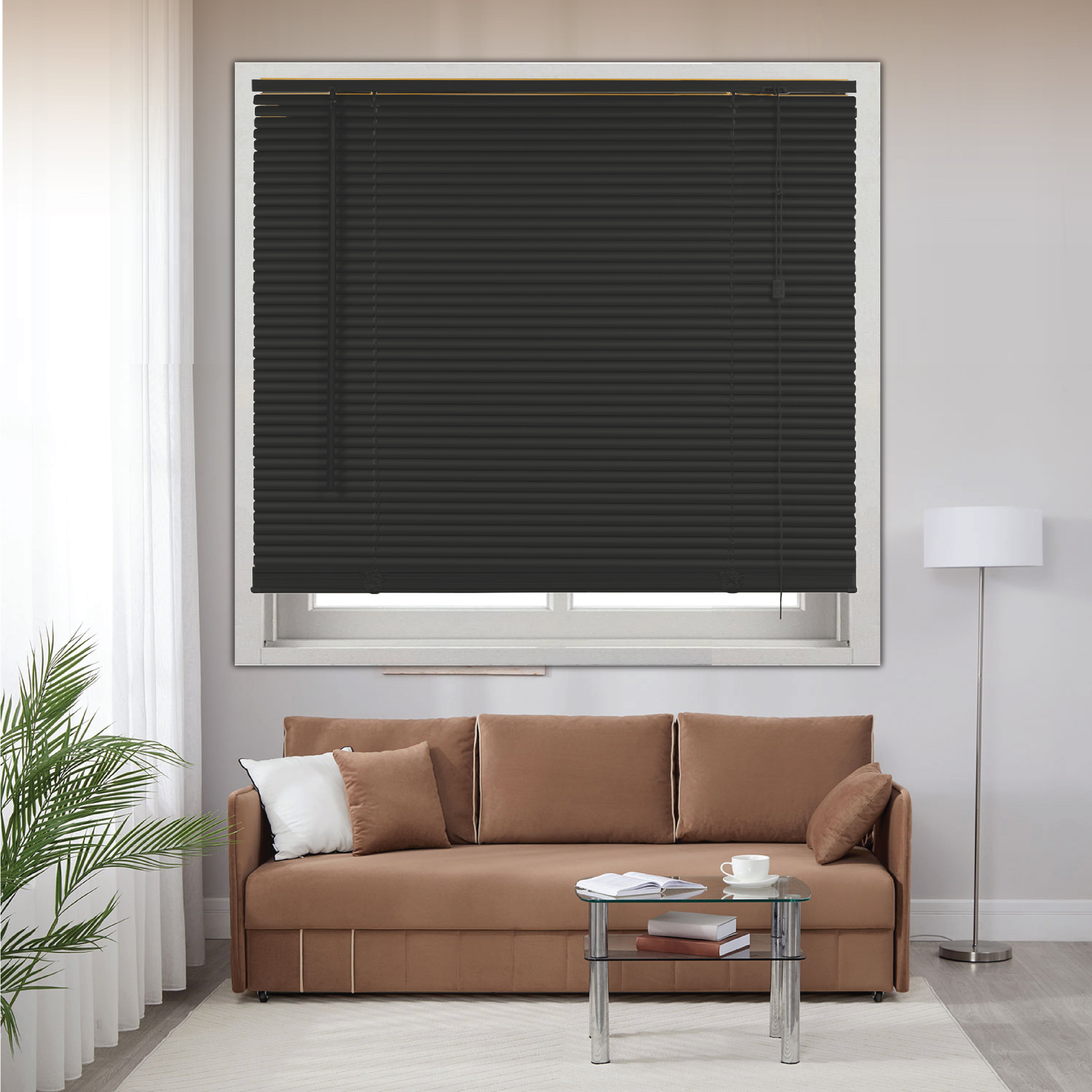 PVC Venetian Blind- Blinds Window 25mm Thin Slats Kitchen Windows Blinds Treatments Easy Fit Curtains Trimmable Fittings Home Office - Black