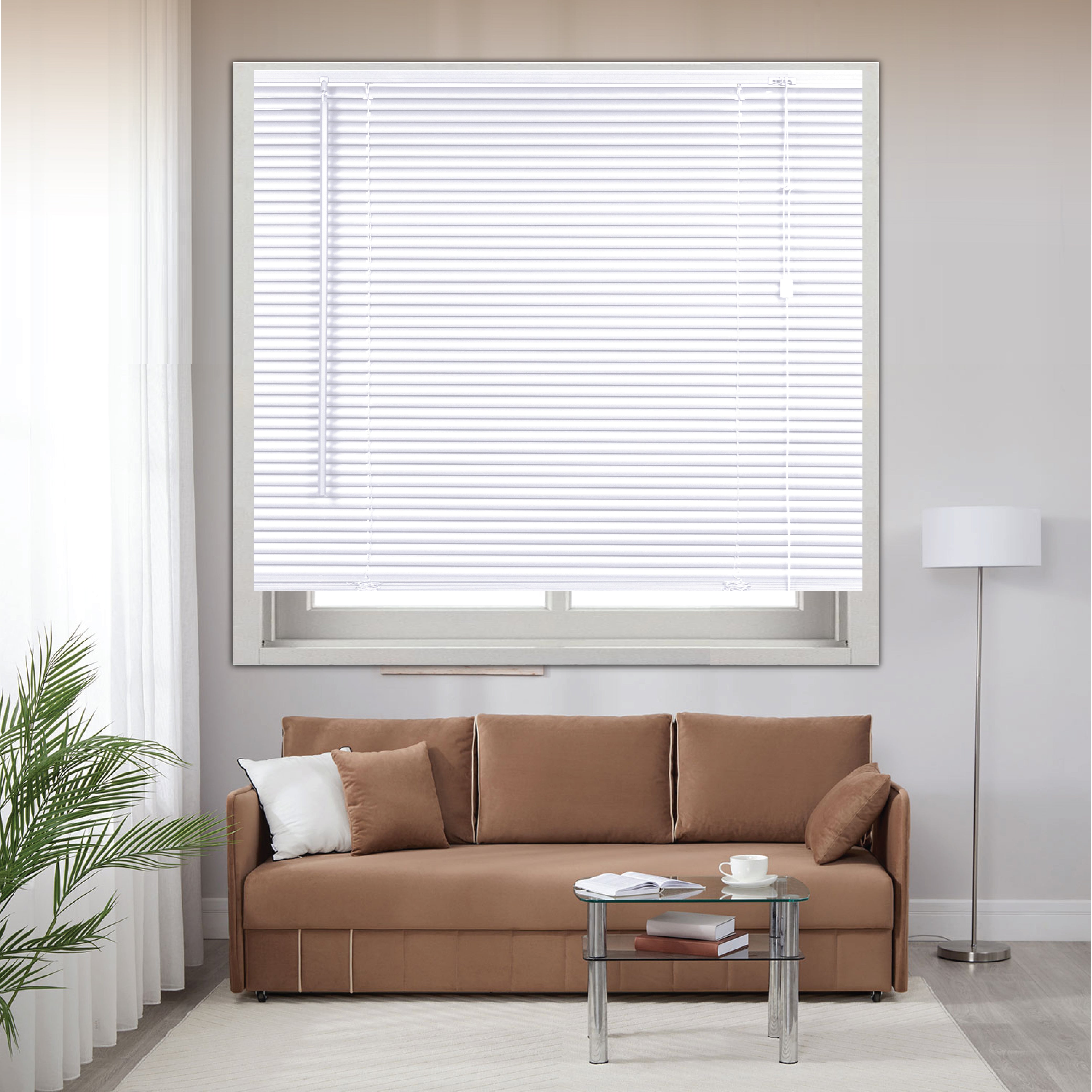 PVC Venetian Blind Blinds Window 25mm Thin Slats Kitchen Windows Blinds Treatments Easy Fit Curtains Trimmable Fittings Home Office - White