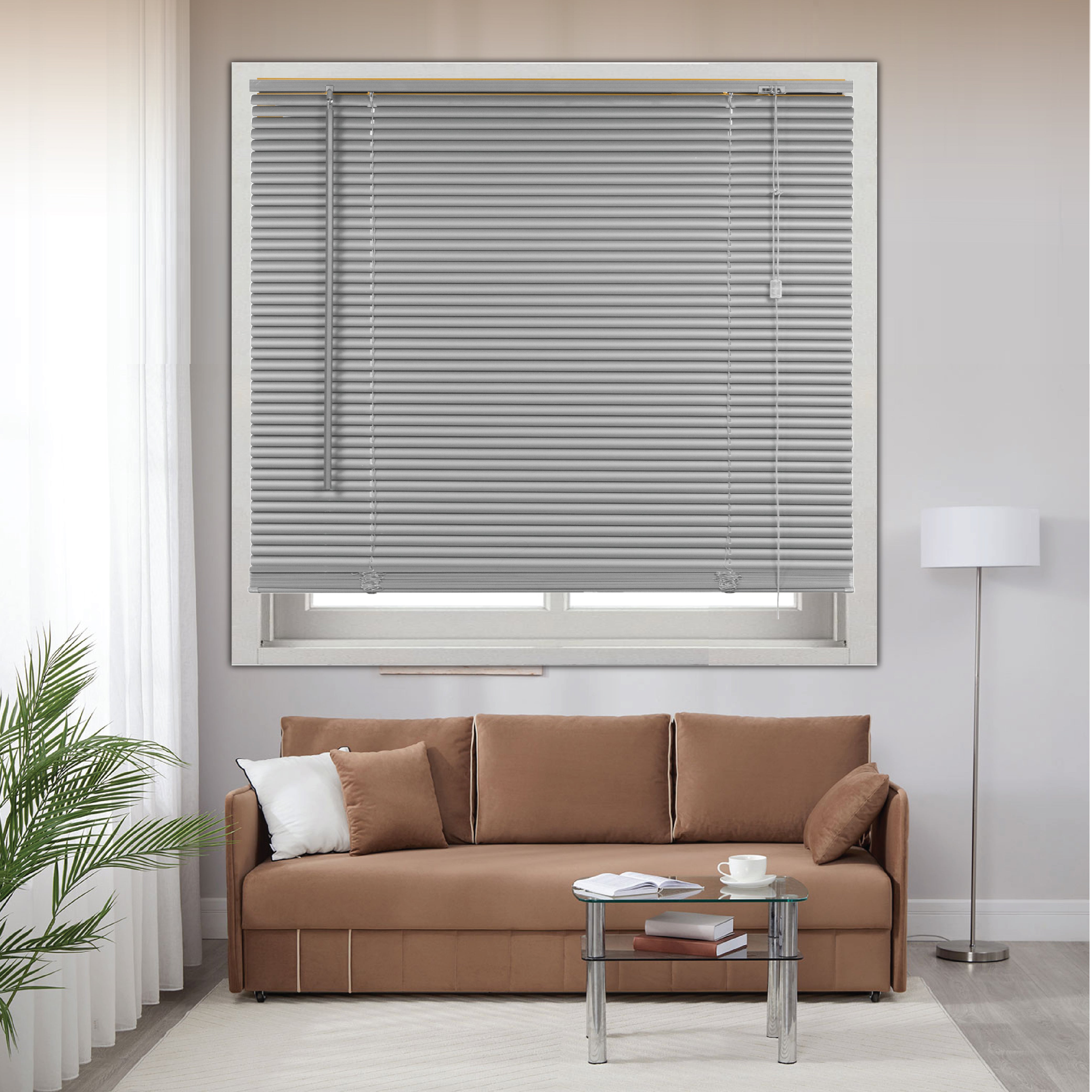 PVC Venetian Blind- Blinds Window 25mm Thin Slats Kitchen Windows Blinds Treatments Easy Fit Curtains Trimmable Fittings Home Office - Grey