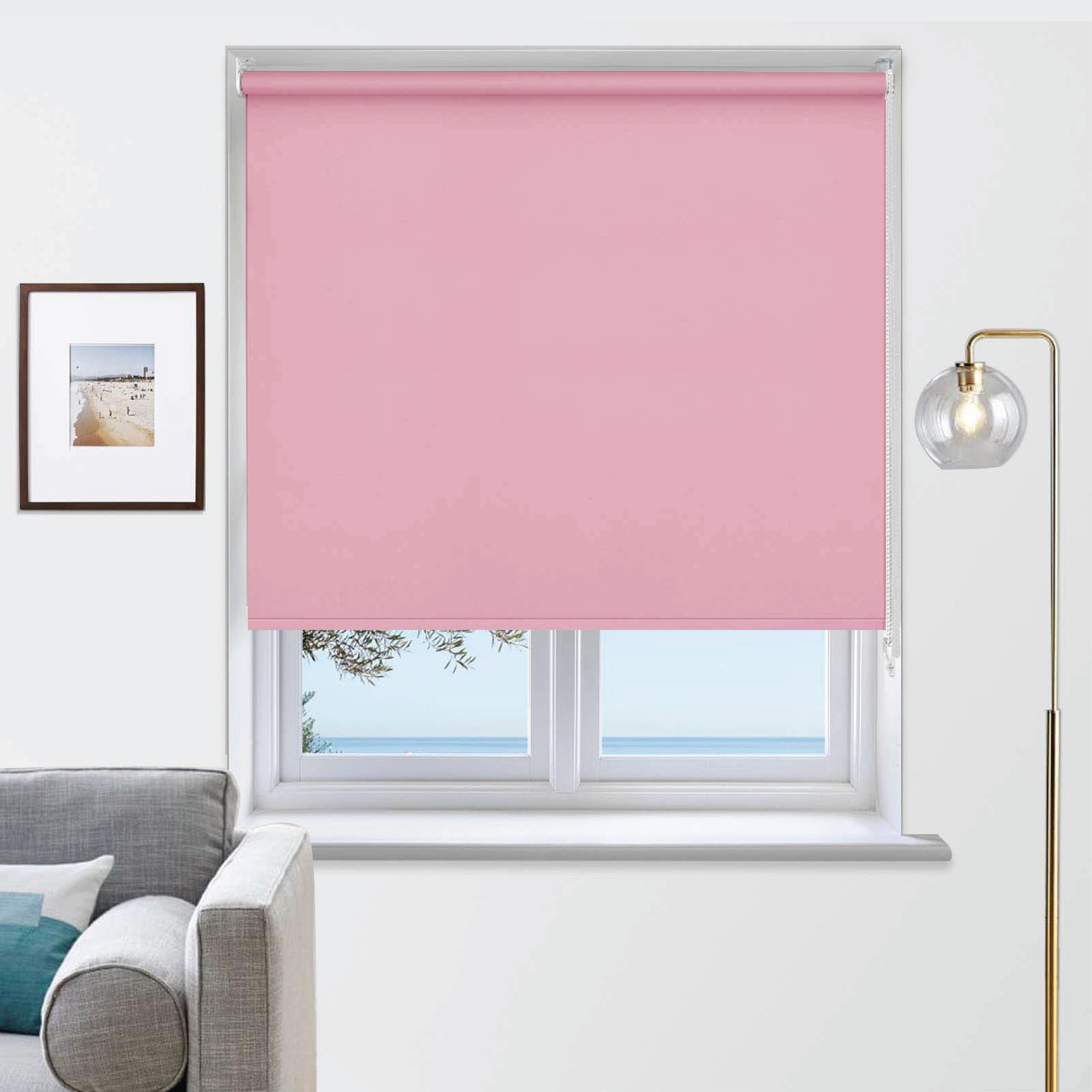 Funky Gadgets Roller Blinds Thermal Blackout Roller Blind, Easy Fit Child Safe Trimmable UV Protection Home Office Window Blinds, Pink Blind