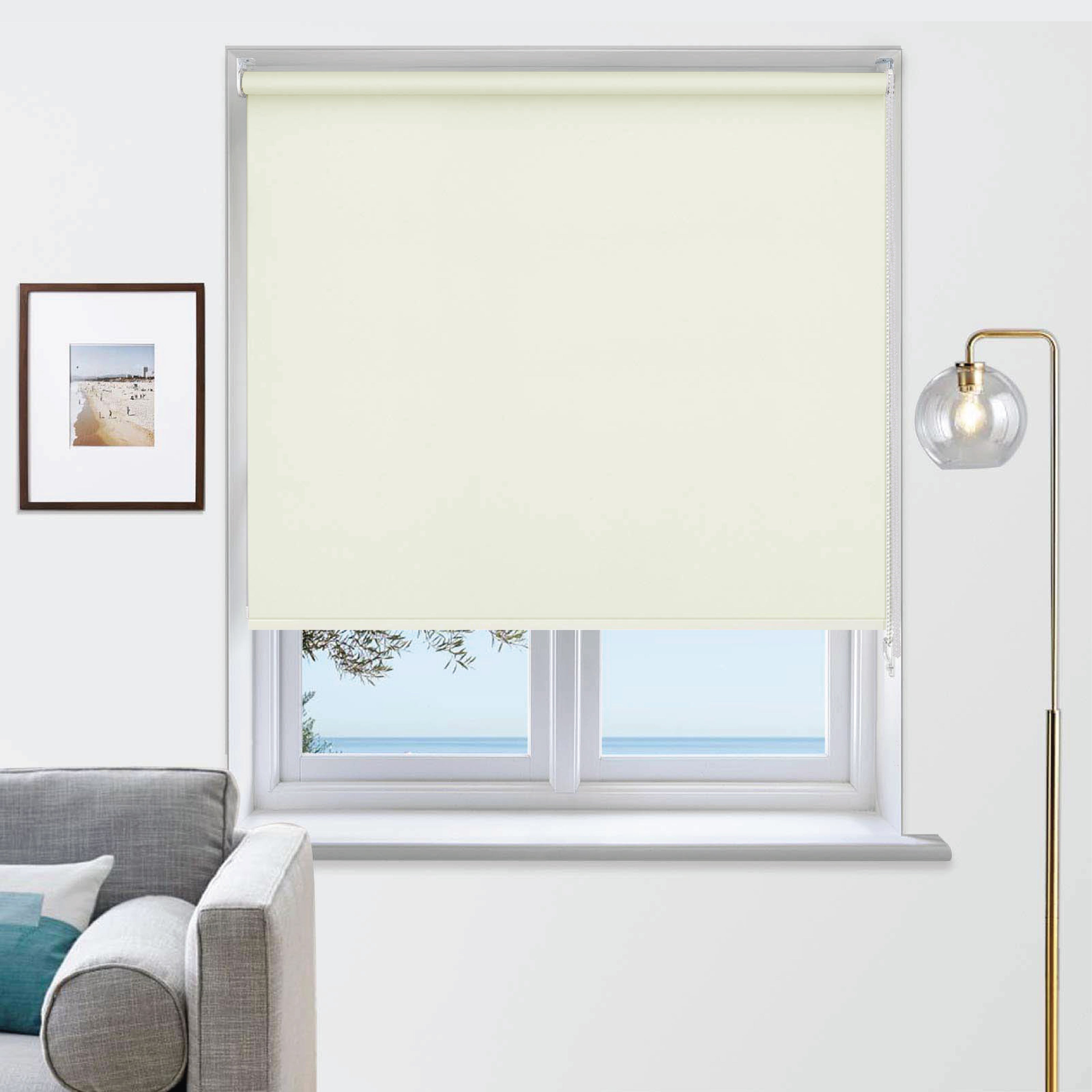 Funky Gadgets Roller Blinds Thermal Blackout Roller Blind, Easy Fit Child Safe Trimmable UV Protection Home Office Window Blinds, Cream Blind