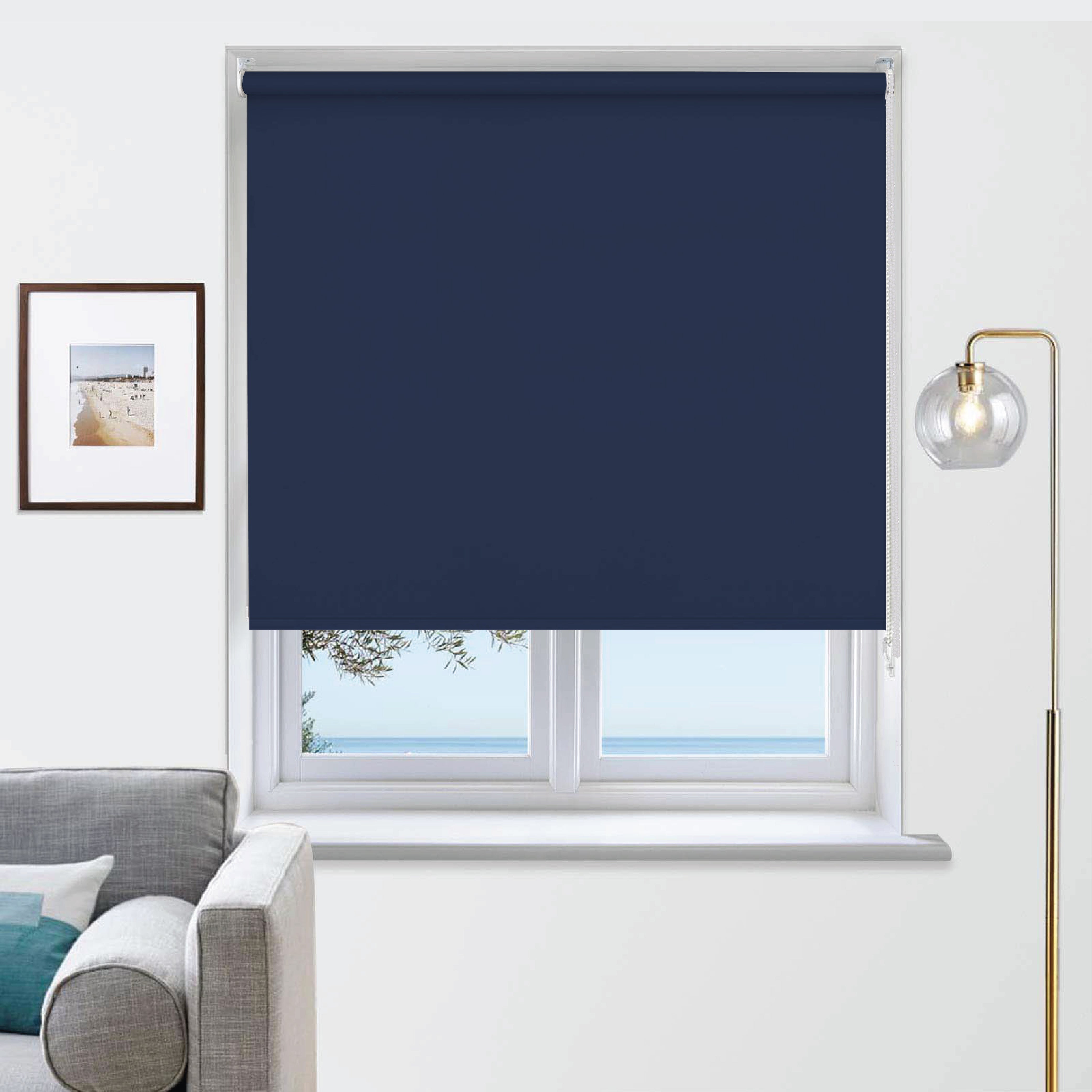 Funky Gadgets Roller Blinds Thermal Blackout Roller Blind, Easy Fit Child Safe Trimmable UV Protection Home Office Window Blinds, Navy Blind