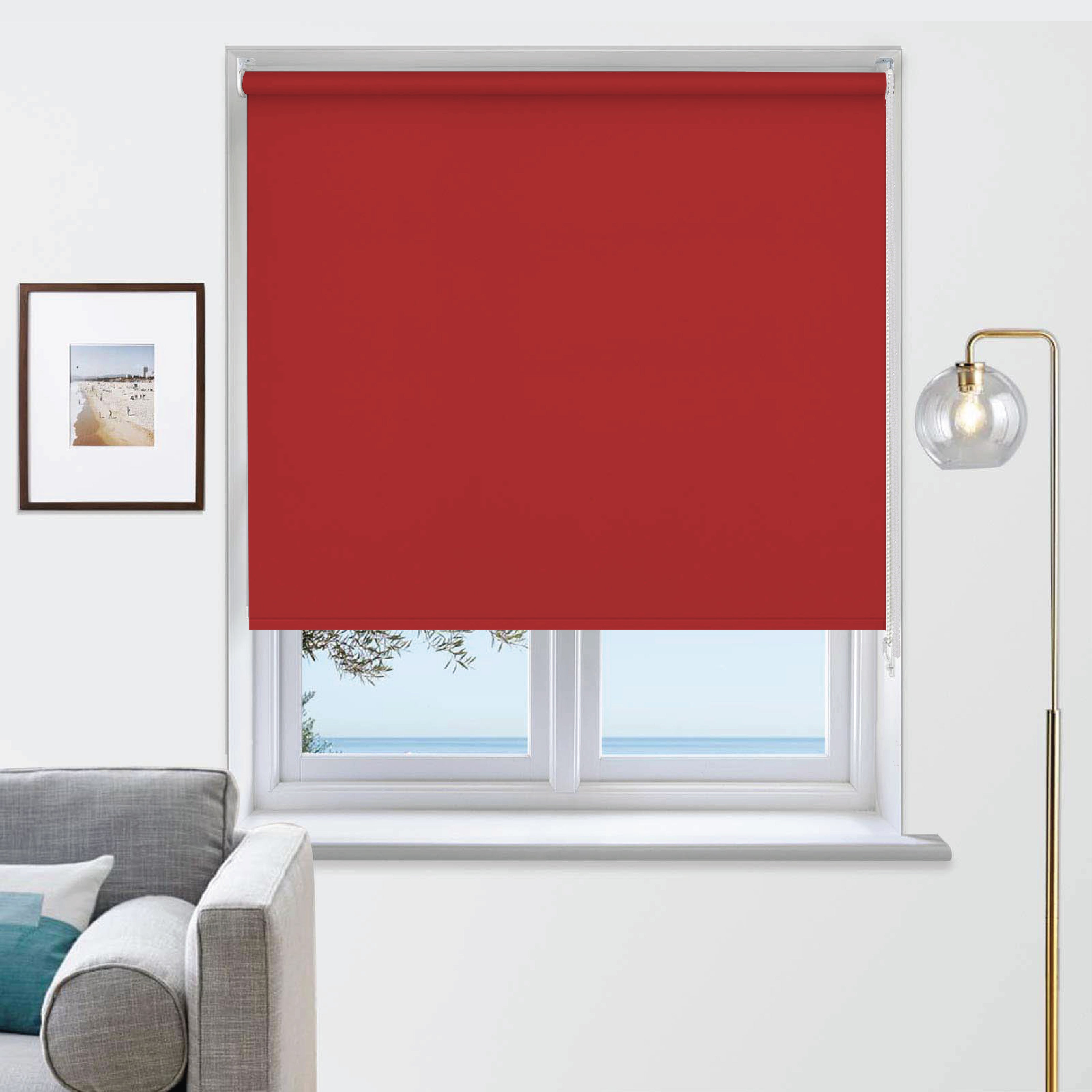 Funky Gadgets Roller Blinds Thermal Blackout Roller Blind, Easy Fit Child Safe Trimmable UV Protection Home Office, Kitchen Window Blinds, Red Blind