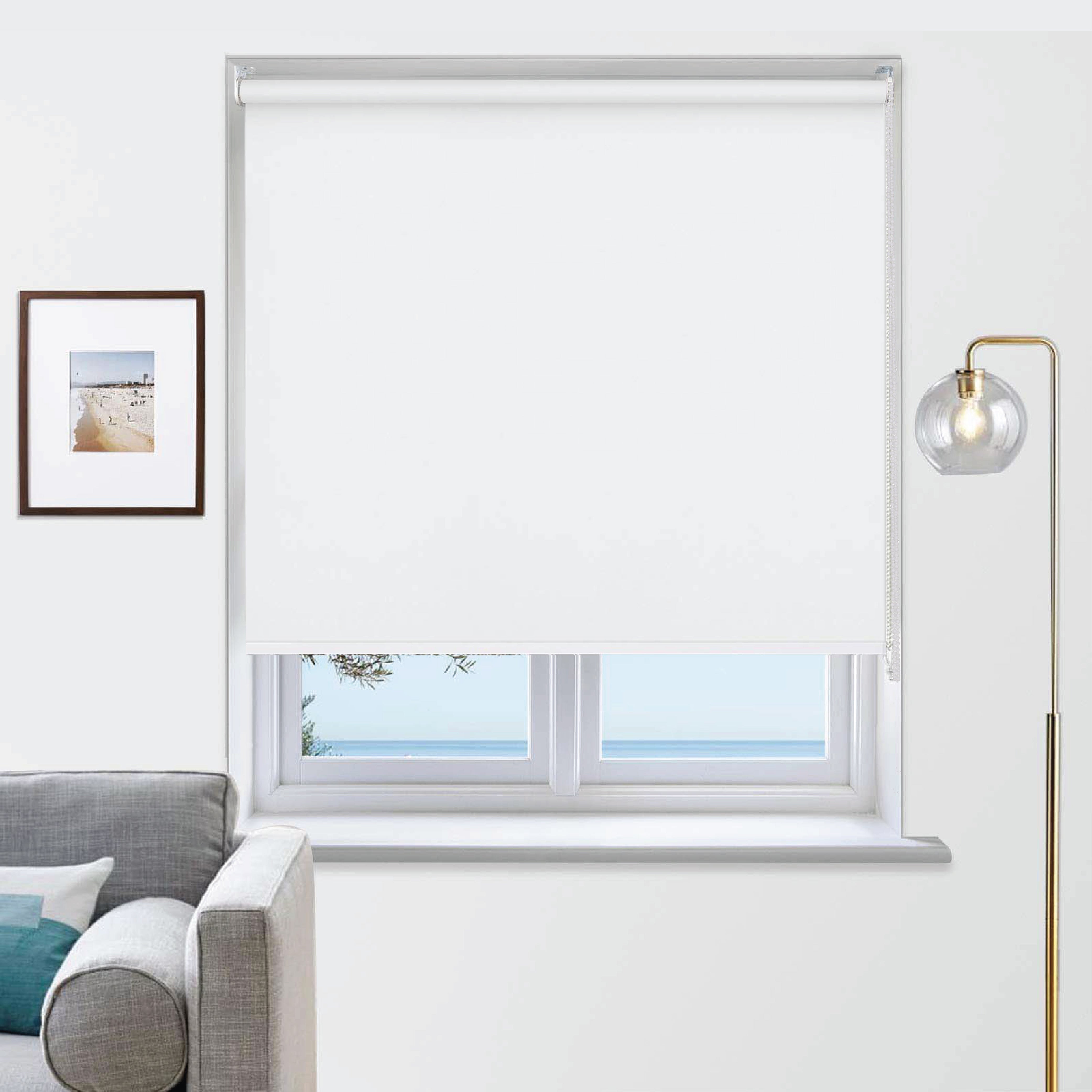 Funky Gadgets Roller Blinds Thermal Blackout Roller Blind, Easy Fit Child Safe Trimmable UV Protection Home Office Window Blinds, White Blinds