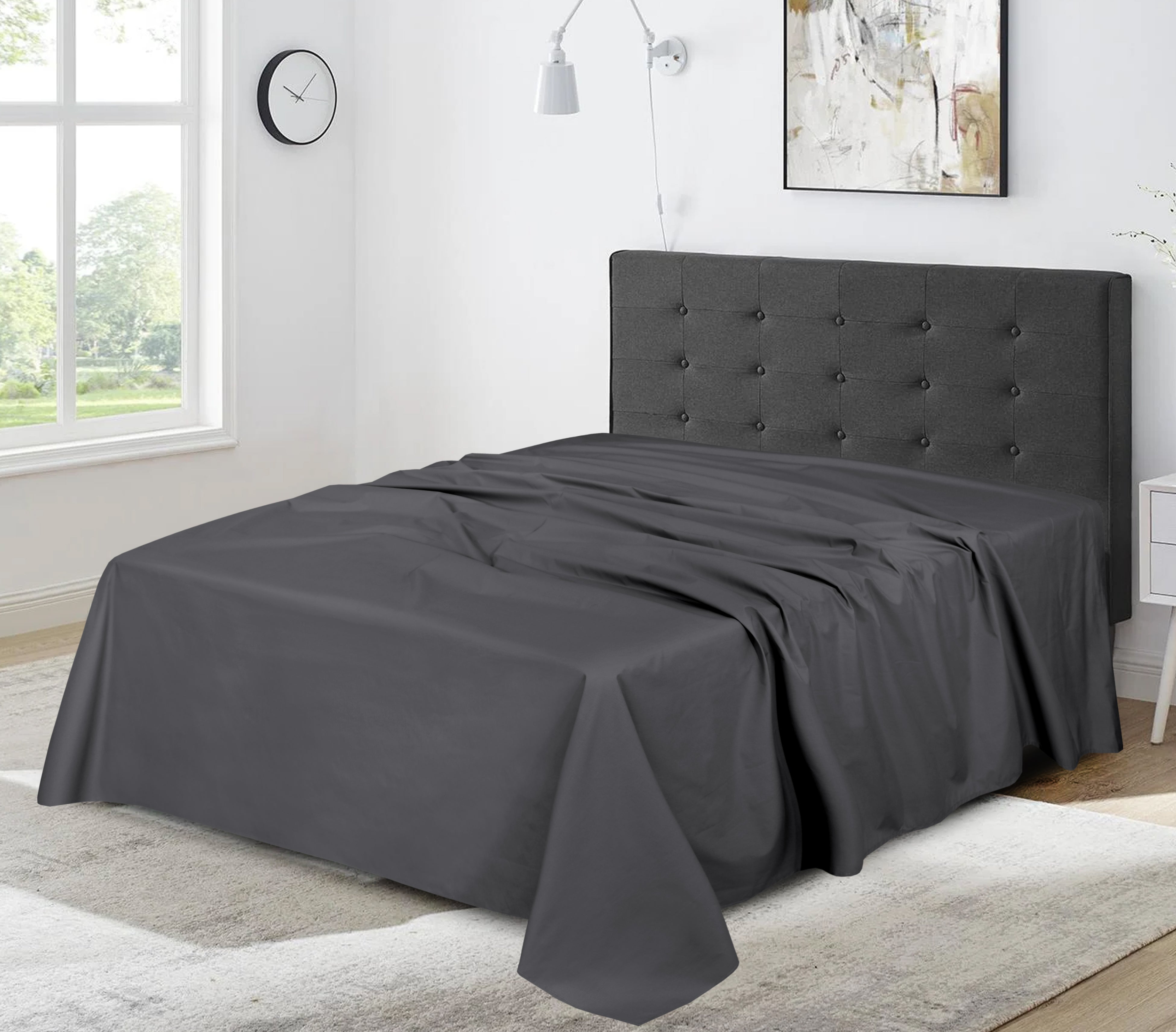 Funky Gadgets Flat Sheet 100% Egyptian Cotton Bed Sheet 300 Thread Count Luxury Hotel Quality Flat Sheets Plain Dyed Breathable Bed Sheets -Charcoal