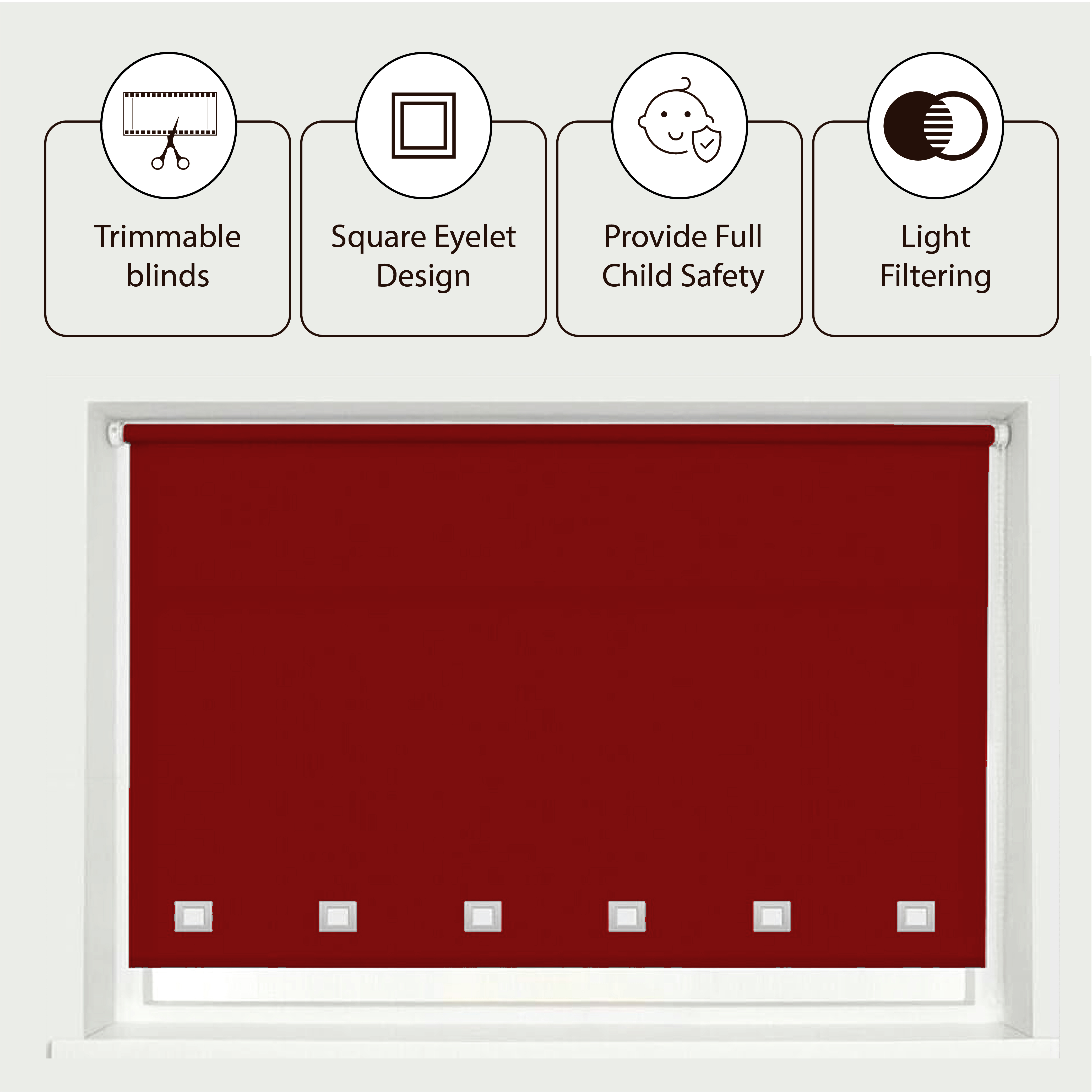 Red Thermal Insulated Roller Blinds