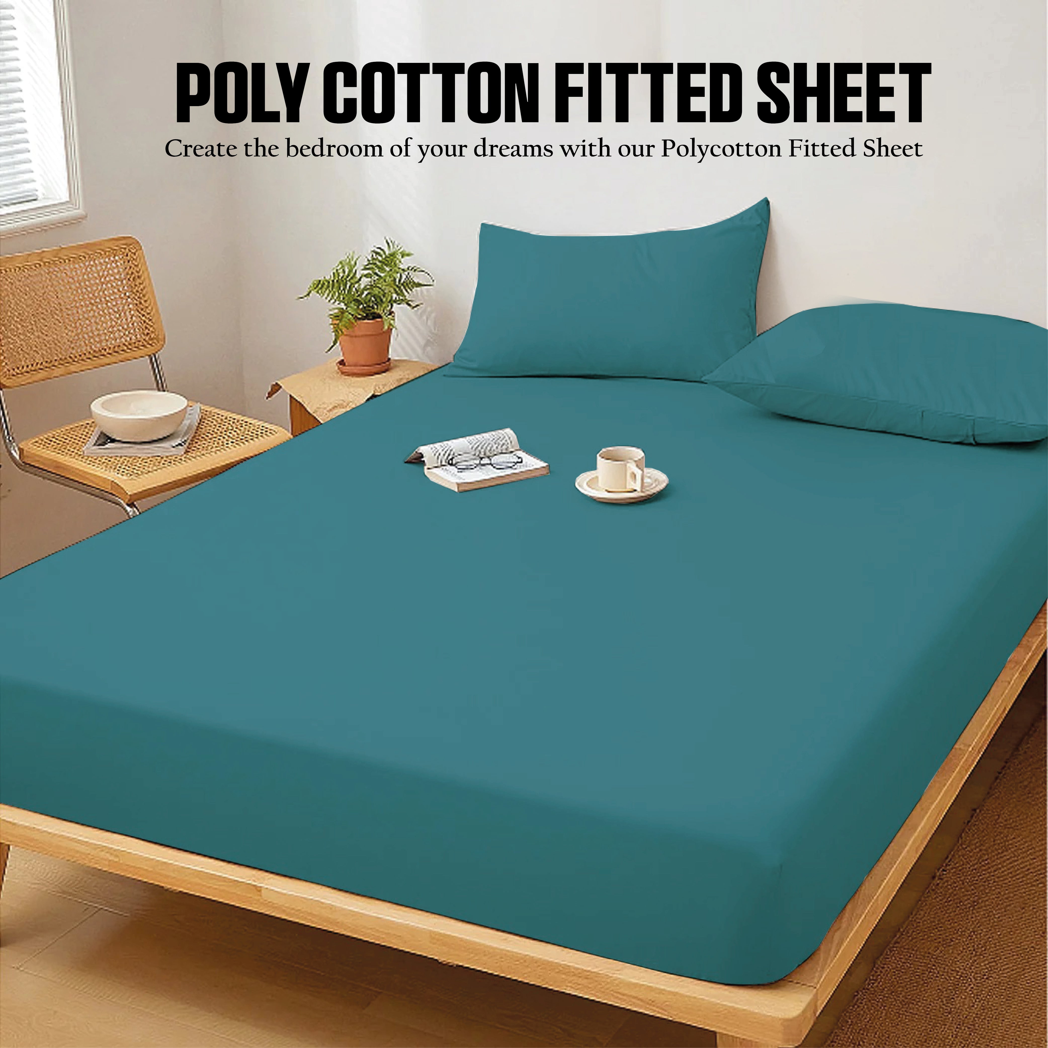 Funky gadgets Teal Luxury Poly Cotton Extra Deep Fitted Sheet Bed Sheets Bedding Set Mattress Toper Bedsheets Easy wash Fabric Pocket Bedding Sets