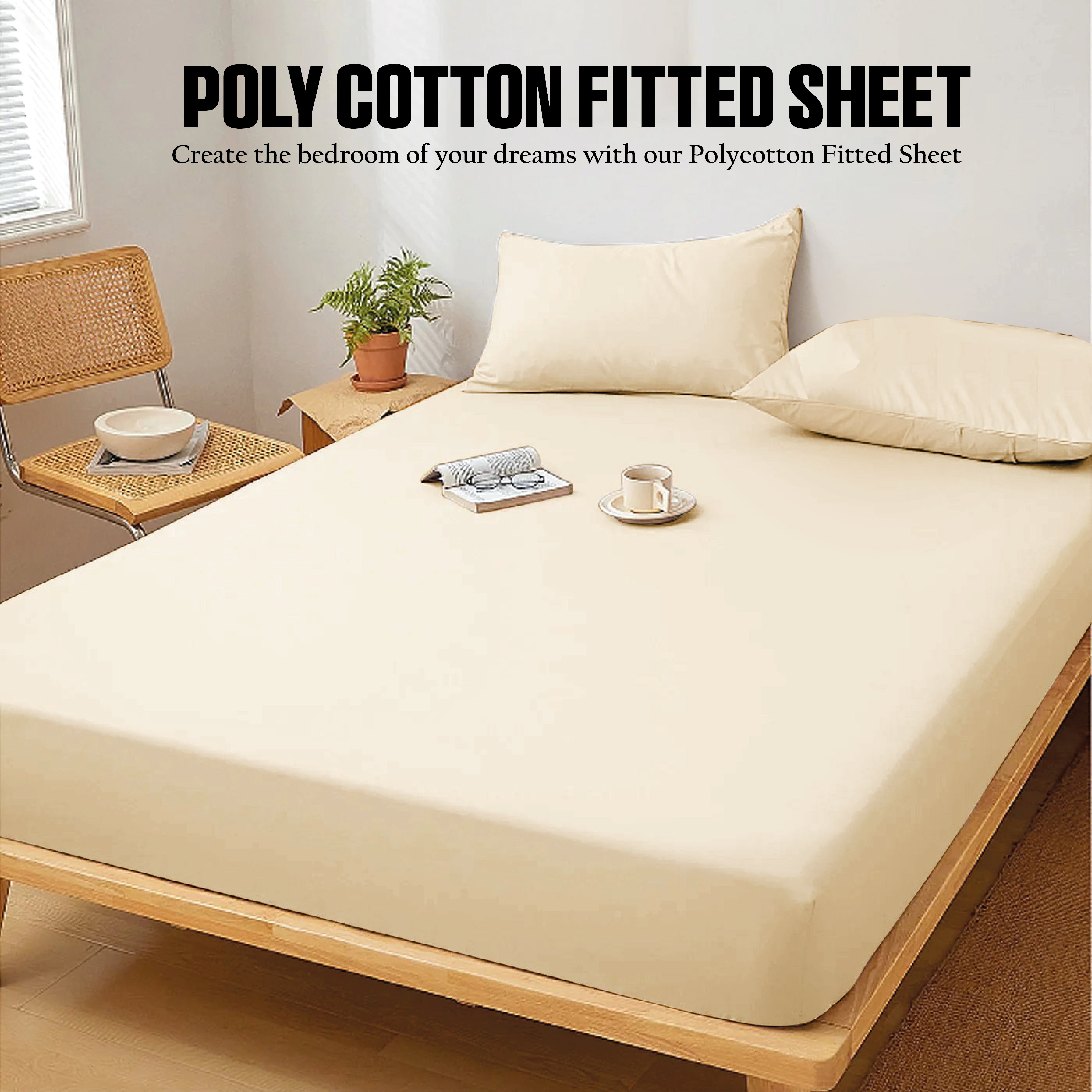 Funky gadgets Cream Luxury Poly Cotton Extra Deep Fitted Sheet Bed Sheets Bedding Set Mattress Toper Bedsheets Easy wash Fabric Pocket Bedding Sets