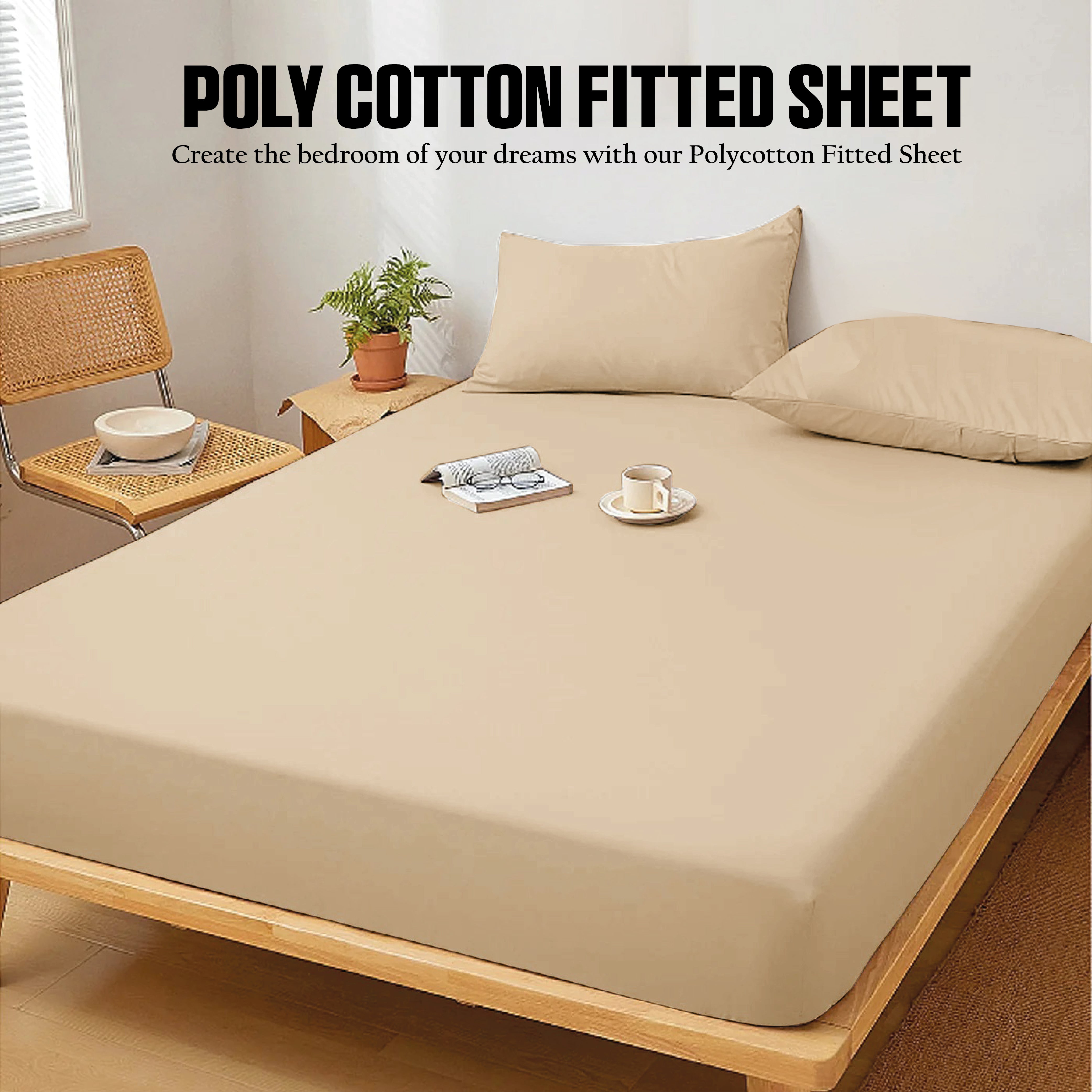 Funky gadgets Beige Luxury Poly Cotton Extra Deep Fitted Sheet Bed Sheets Bedding Set Mattress Toper Bedsheets Easy wash Fabric Pocket Bedding Sets
