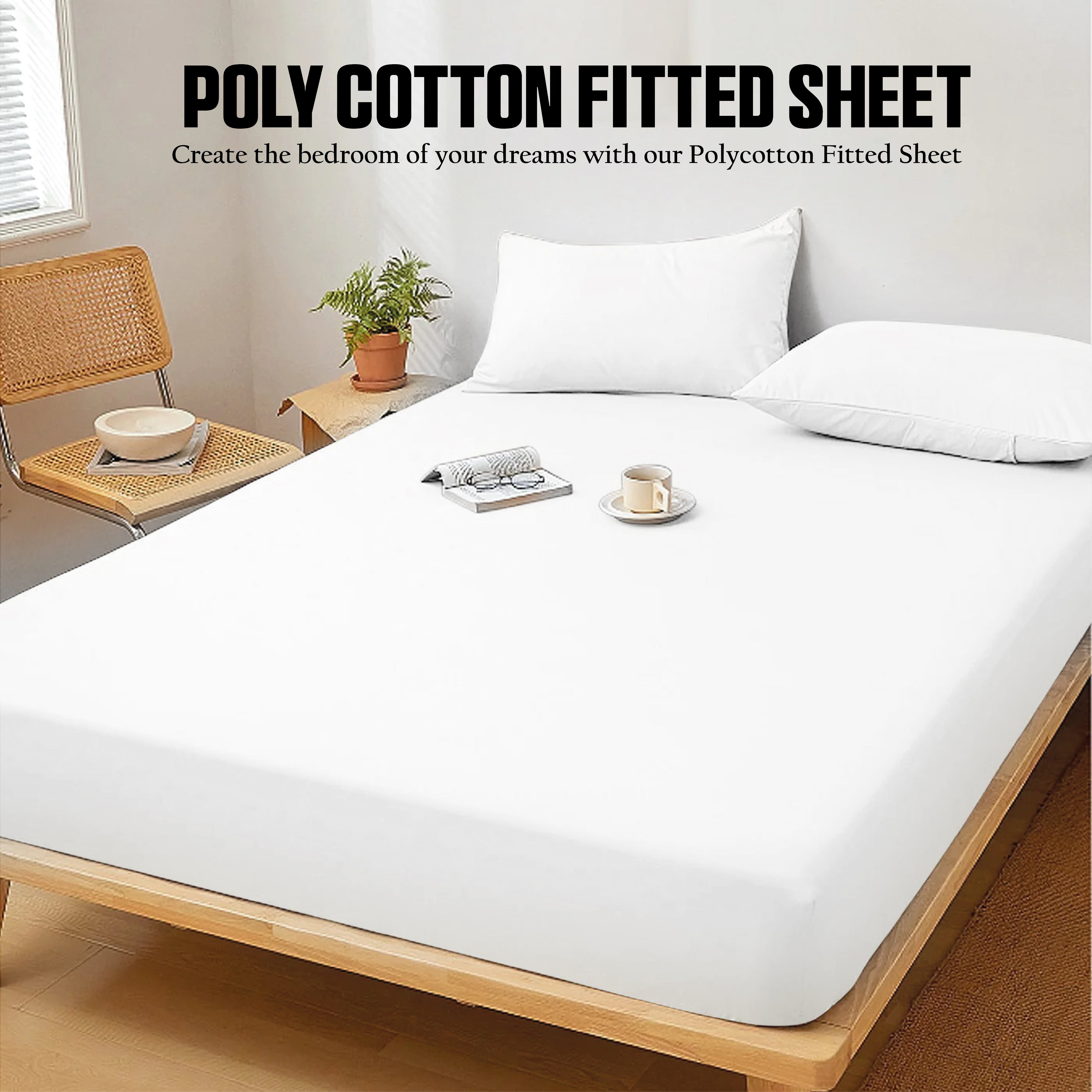 Funky gadgets White Luxury Poly Cotton Extra Deep Fitted Sheet Bed Sheets Bedding Set Mattress Toper Bedsheets Easy wash Fabric Pocket Bedding Sets