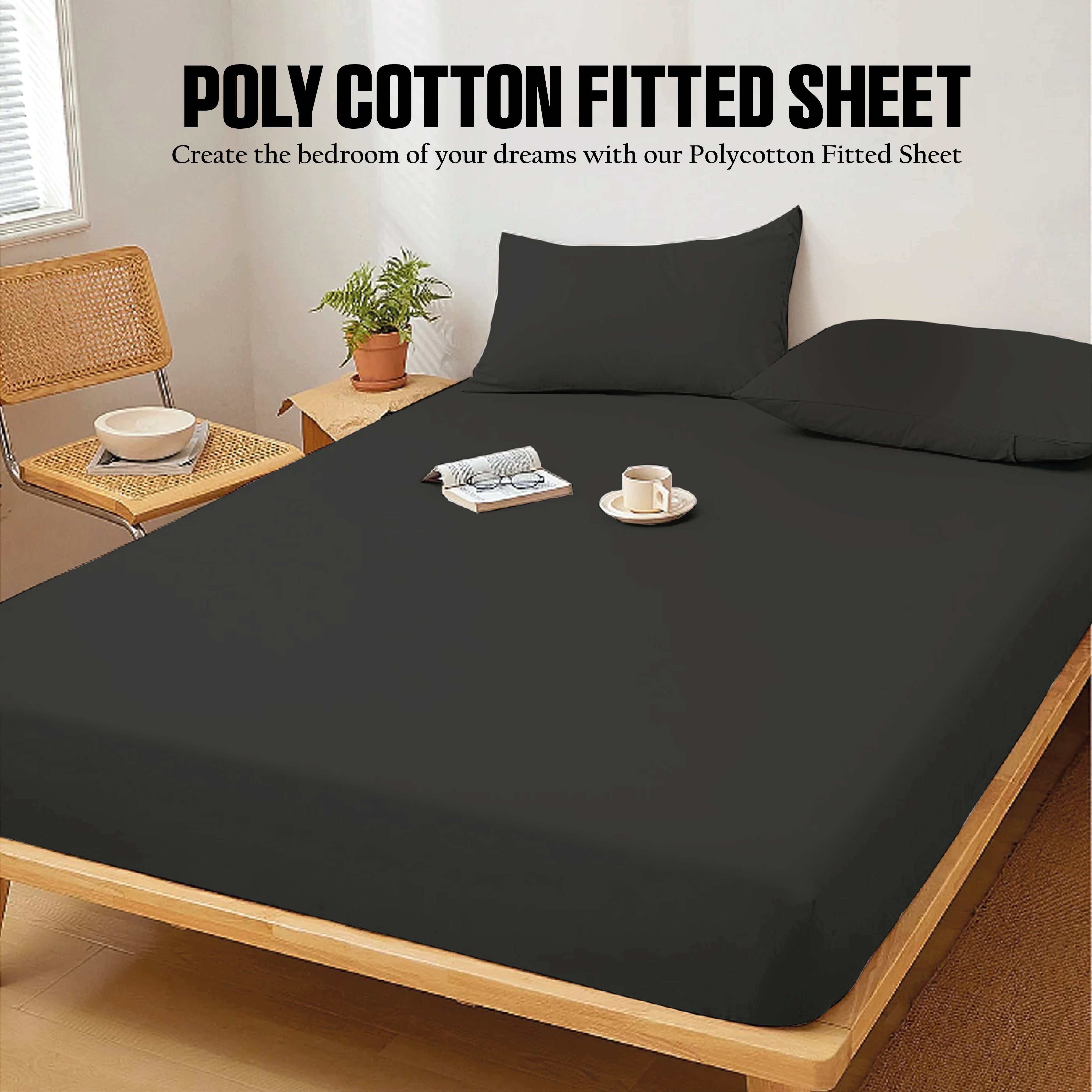 Funky gadgets Black Luxury Poly Cotton Extra Deep Fitted Sheet Bed Sheets Bedding Set Mattress Toper Bedsheets Easy wash Fabric Pocket Bedding Sets