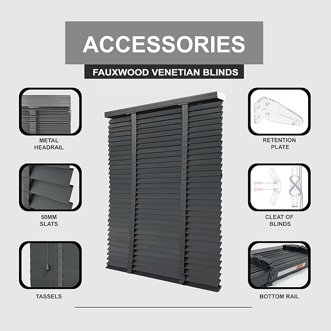 Available colors Faux wood Trimmable blinds