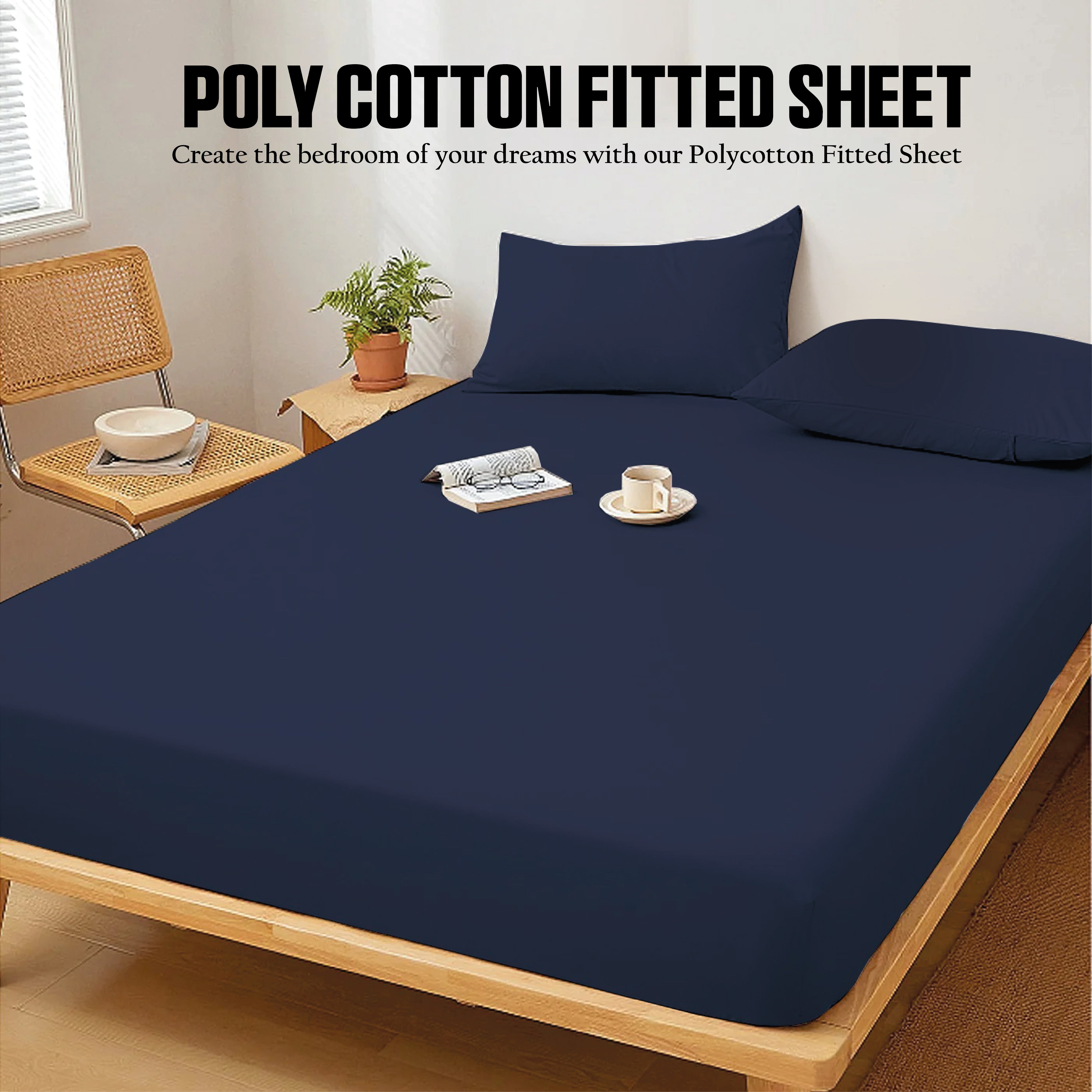 Funky gadgets Navy Luxury Poly Cotton Extra Deep Fitted Sheet Bed Sheets Bedding Set Mattress Toper Bedsheets Easy wash Fabric Pocket Bedding Sets