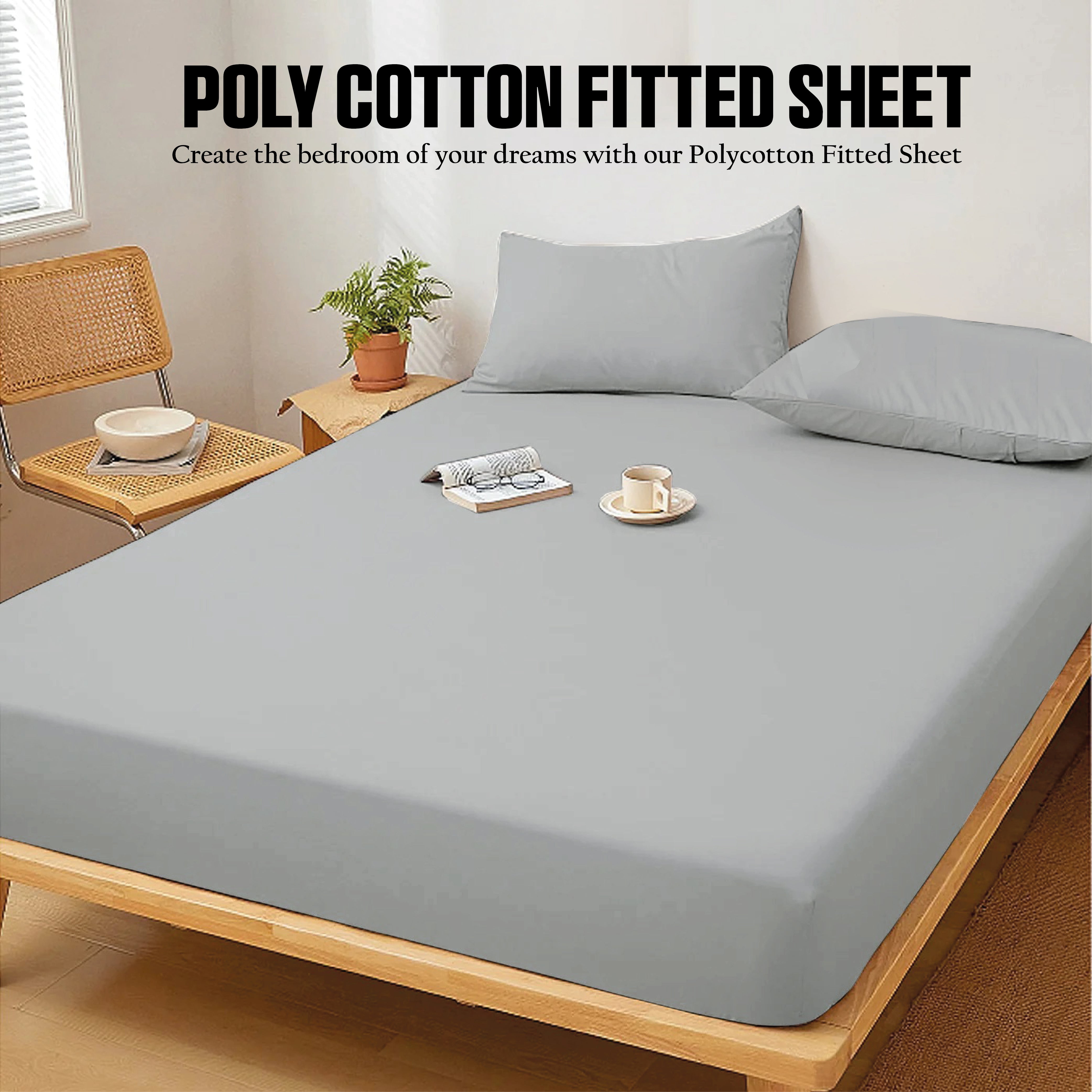 Funky gadgets Grey Luxury Poly Cotton Extra Deep Fitted Sheet Bed Sheets Bedding Set Mattress Toper Bedsheets Easy wash Fabric Pocket Bedding Sets
