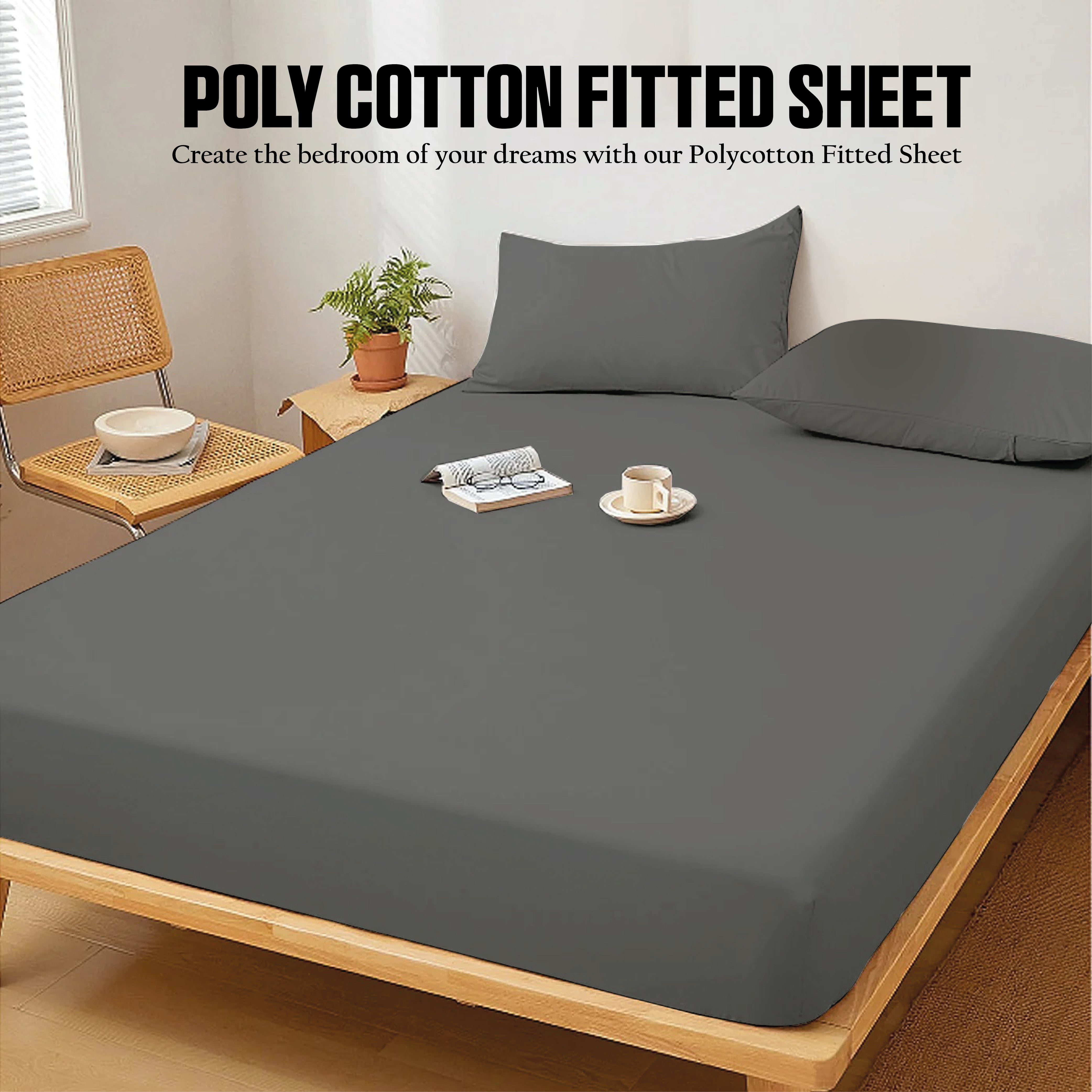 Funky gadgets Charcoal Luxury Poly Cotton Extra Deep Fitted Sheet Bed Sheets Bedding Set Mattress Toper Bedsheets Easy wash Fabric Pocket Bedding Sets