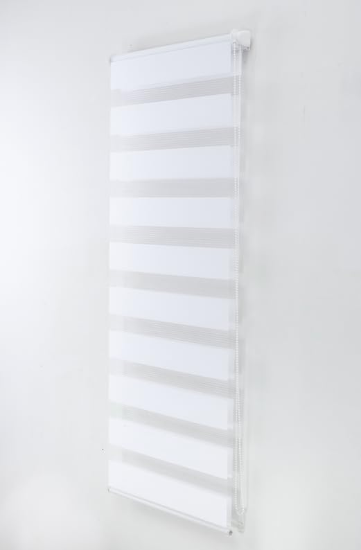 Funky Gadgets White Day Night Blinds Double Layer Sheer Fabric blinds Windows Curtains For Bedroom Easy Fit Drilling & No Drilling Opaque Shades Zebra Roller Blinds