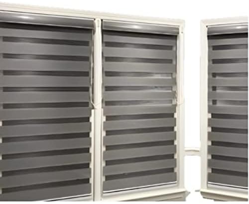 Funky Gadgets Grey Day Night Blinds Double Layer Sheer Fabric blinds Windows Curtains For Bedroom Easy Fit Drilling & No Drilling Opaque Shades Zebra Roller Blinds