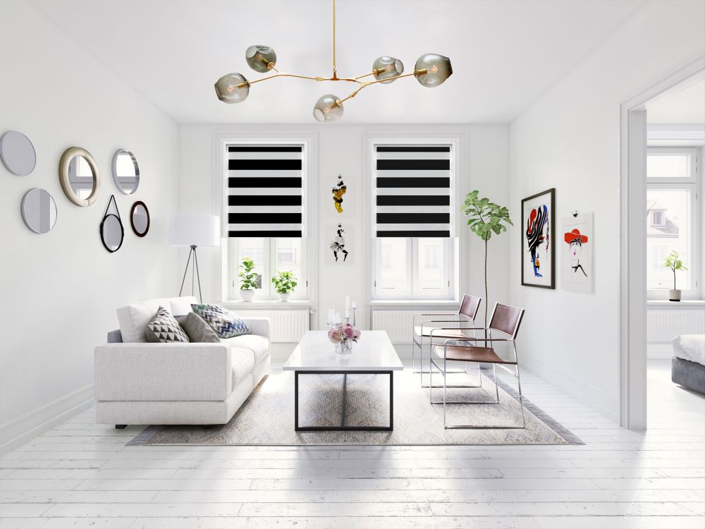 Funky Gadgets Black Day Night Blinds Double Layer Sheer Fabric blinds Windows Curtains For Bedroom Easy Fit Drilling & No Drilling Opaque Shades Zebra Roller Blinds