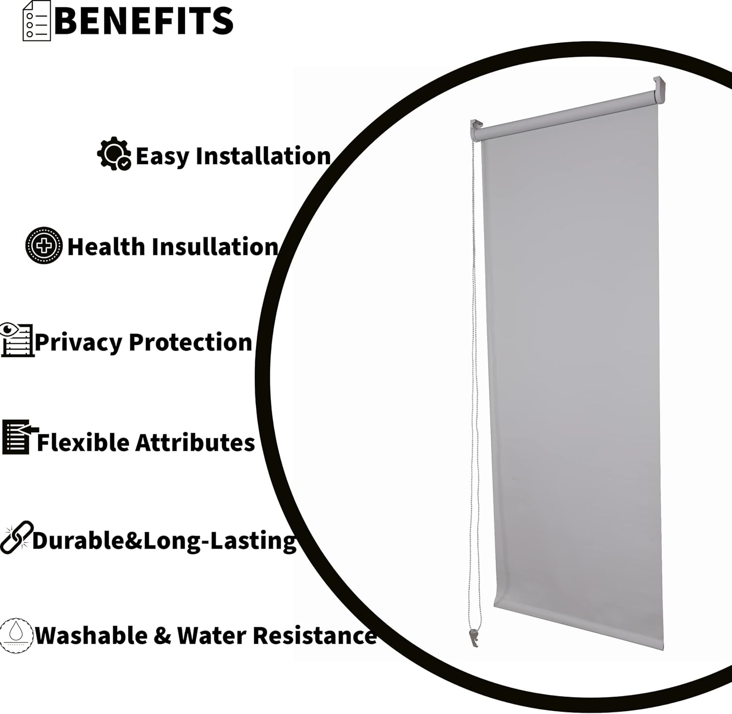 Funky Gadgets Roller Blinds Thermal Blackout Roller Blind, Easy Fit Child Safe Trimmable UV Protection Home Office Window Blinds, Grey Blind