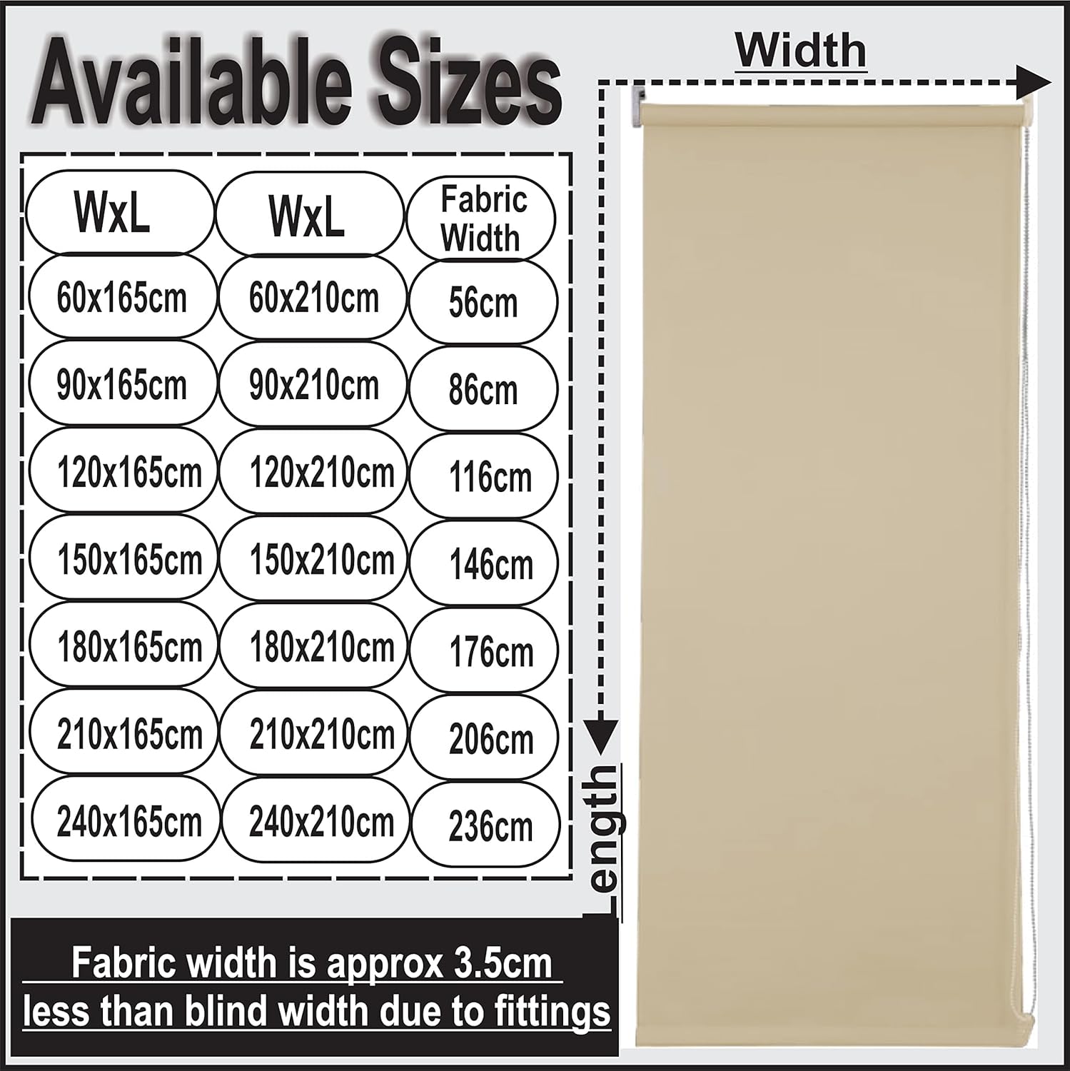 Funky Gadgets Roller Blinds Thermal Blackout Roller Blind, Easy Fit Child Safe Trimmable UV Protection Home Office Window Blinds, Cappuccino