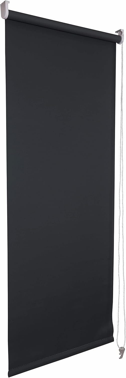 Funky Gadgets Roller Blinds Thermal Blackout Roller Blind, Easy Fit Child Safe Trimmable UV Protection Home Office Window Blinds, Black Blinds