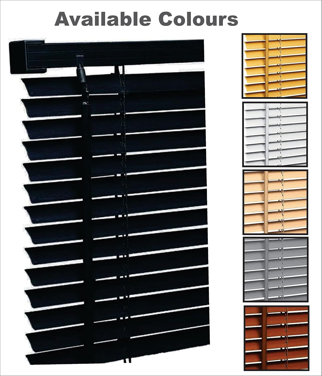 PVC Venetian Blind- Blinds Window 25mm Thin Slats Kitchen Windows Blinds Treatments Easy Fit Curtains Trimmable Fittings Home Office - Black