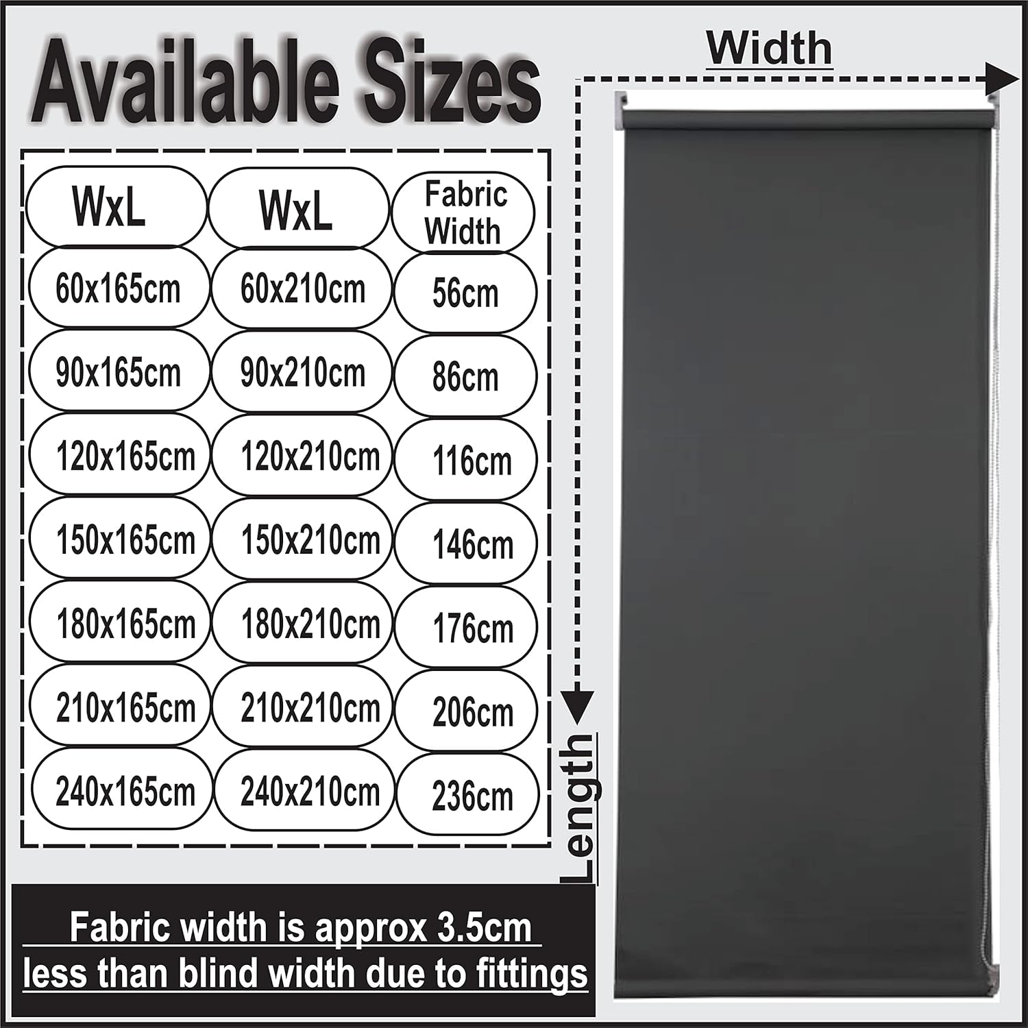 Funky Gadgets Blackout Roller Blinds Window Shades Easy Fit Thermal Roller Blind 3 Pass Black Out Fabric for Room Darkening Trimmable Child Safe Metal Tube Charcoal Grey