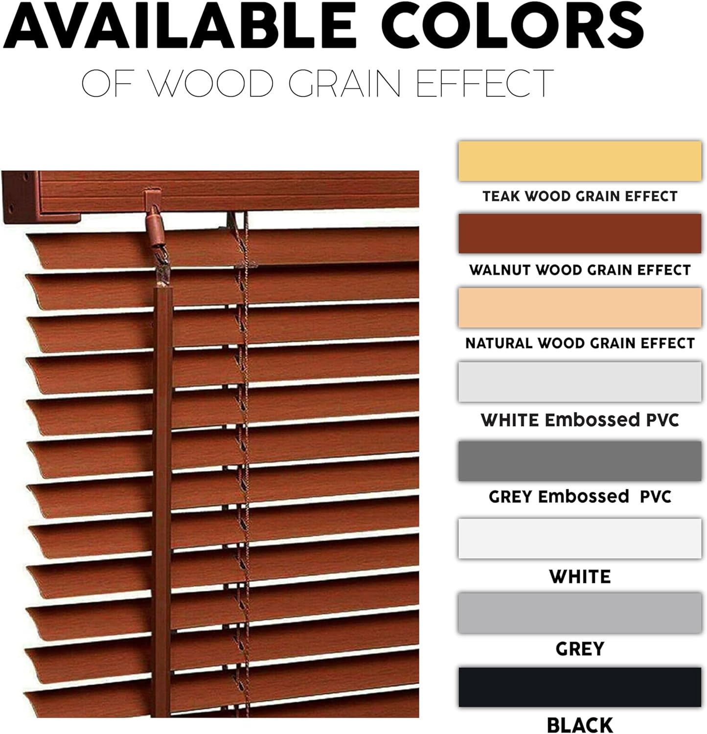 PVC wood grain effect blinds-Windows Blinds Treatments Easy Fit Curtains Trimmable Fittings Home Office - Walnut