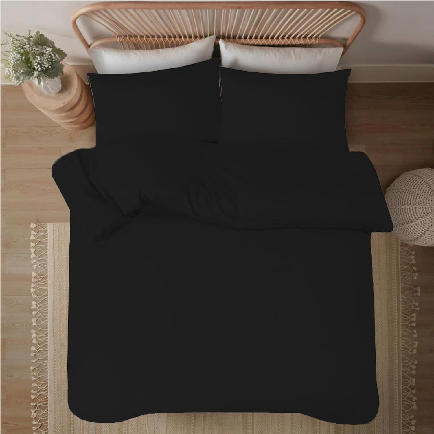 funky gadgets Duvet Cover Sets Black - Soft Brushed Microfiber Plain Dyed Duvet Cover Sets with Pillow Cases- Bedding Quilt Cover Set.