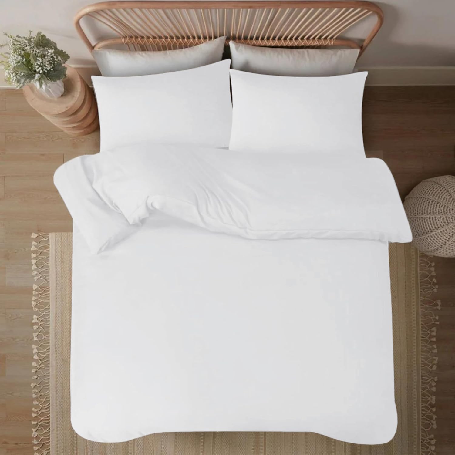 funky gadgets Duvet Cover Sets White - Soft Brushed Microfiber Plain Dyed Duvet Cover Sets with Pillow Cases- Bedding Quilt Cover Set.