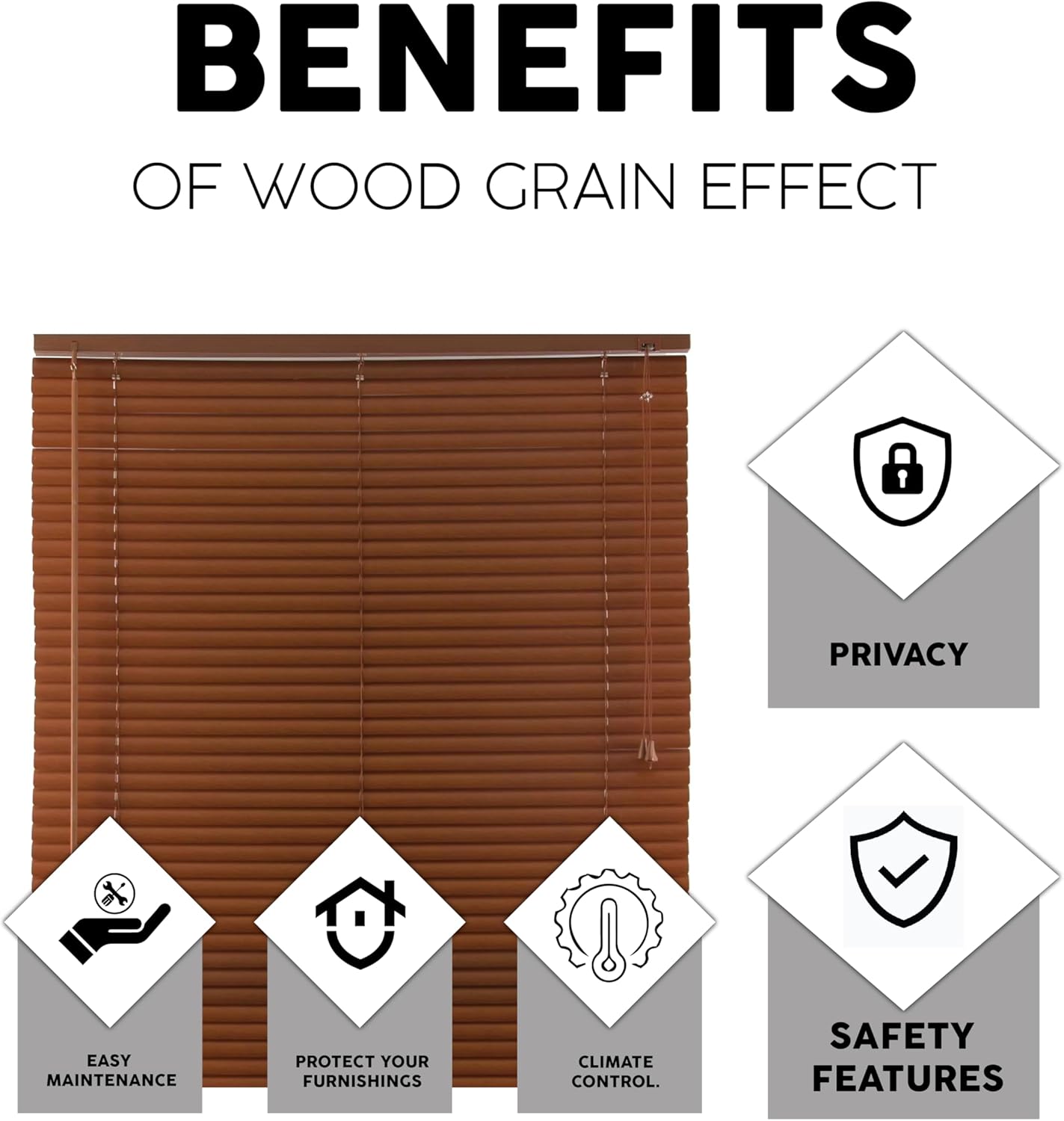 PVC wood grain effect blinds-Windows Blinds Treatments Easy Fit Curtains Trimmable Fittings Home Office - Walnut