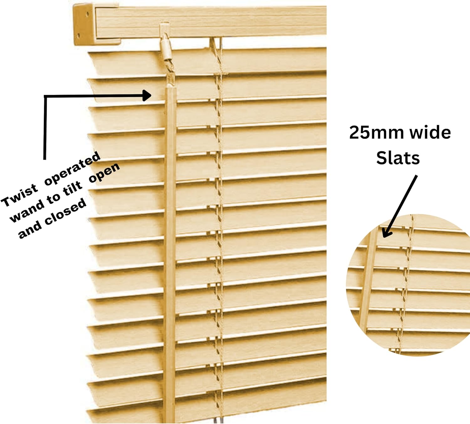 PVC wood grain effect blinds-Windows Blinds Treatments Easy Fit Curtains Trimmable Fittings Home Office - Natural