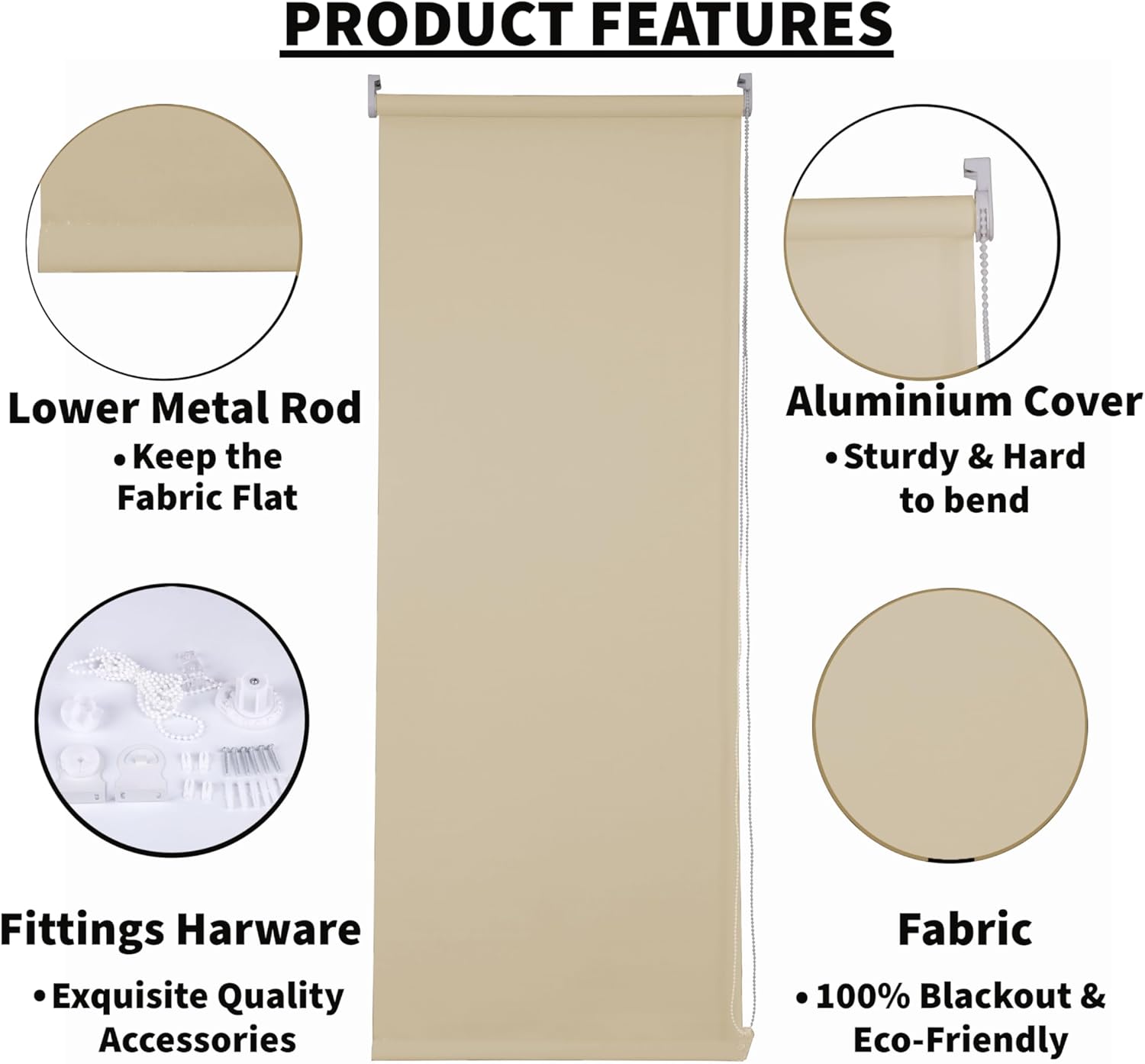 Funky Gadgets Roller Blinds Thermal Blackout Roller Blind, Easy Fit Child Safe Trimmable UV Protection Home Office Window Blinds, Cappuccino