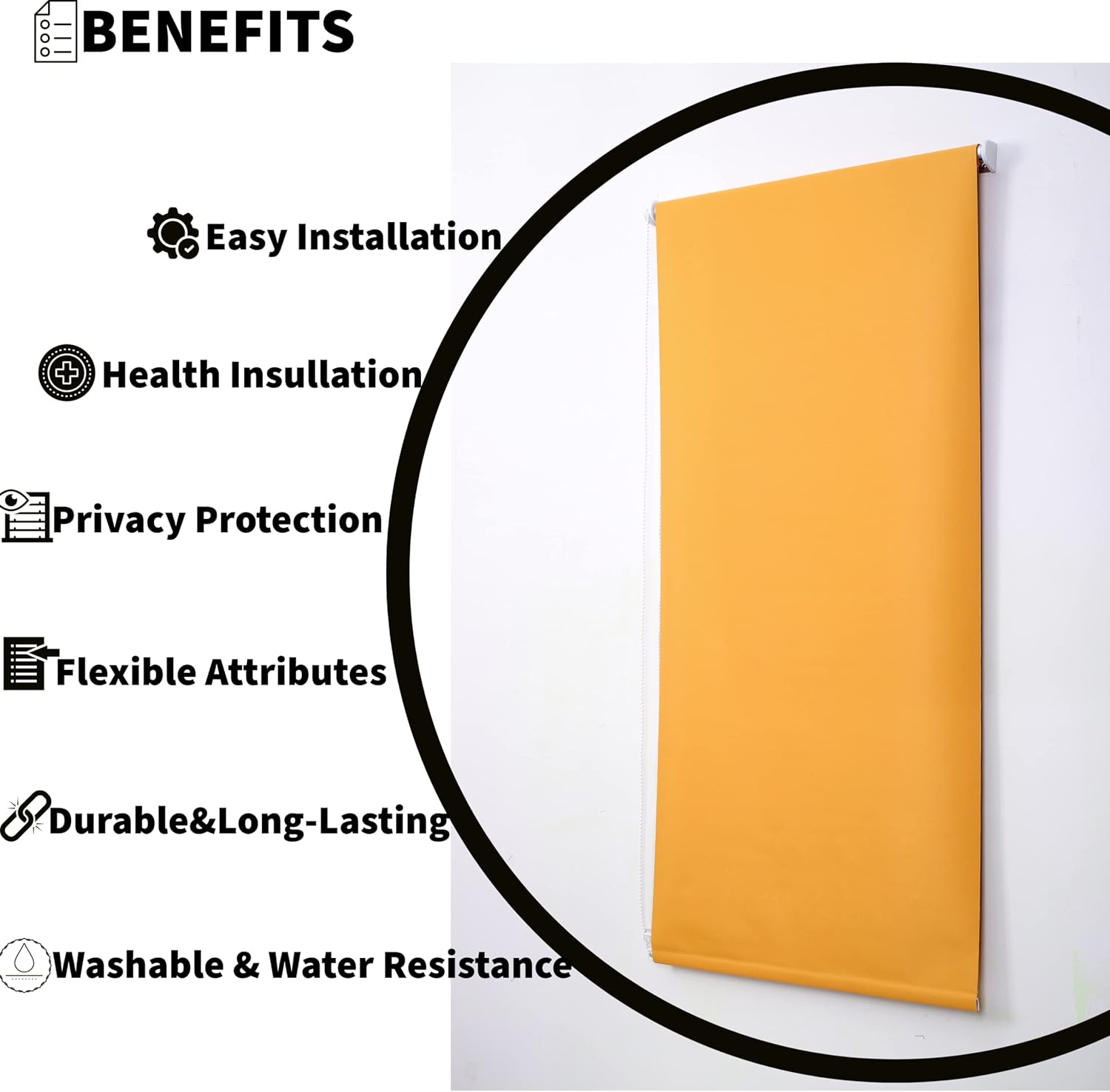 Funky Gadgets Roller Blinds Thermal Blackout Roller Blind, Easy Fit Child Safe Trimmable UV Protection Home Office Window Blinds, Ochre/Yellow Blind