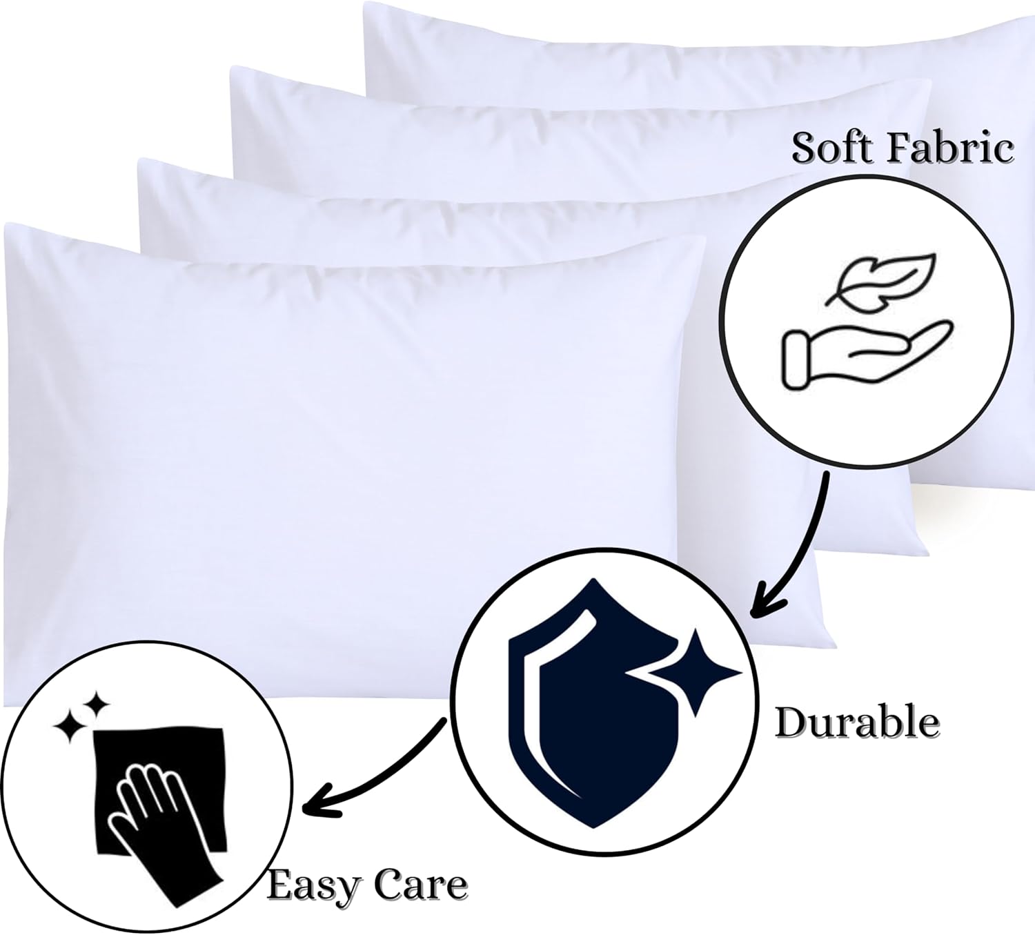 Funky Gadgets Pillow Cases 4 Pack White 200 Thread Count 100% Egyptian Cotton Pillowcases, Soft Breathable & Hypoallergenic Envelope Closure Pillow Covers