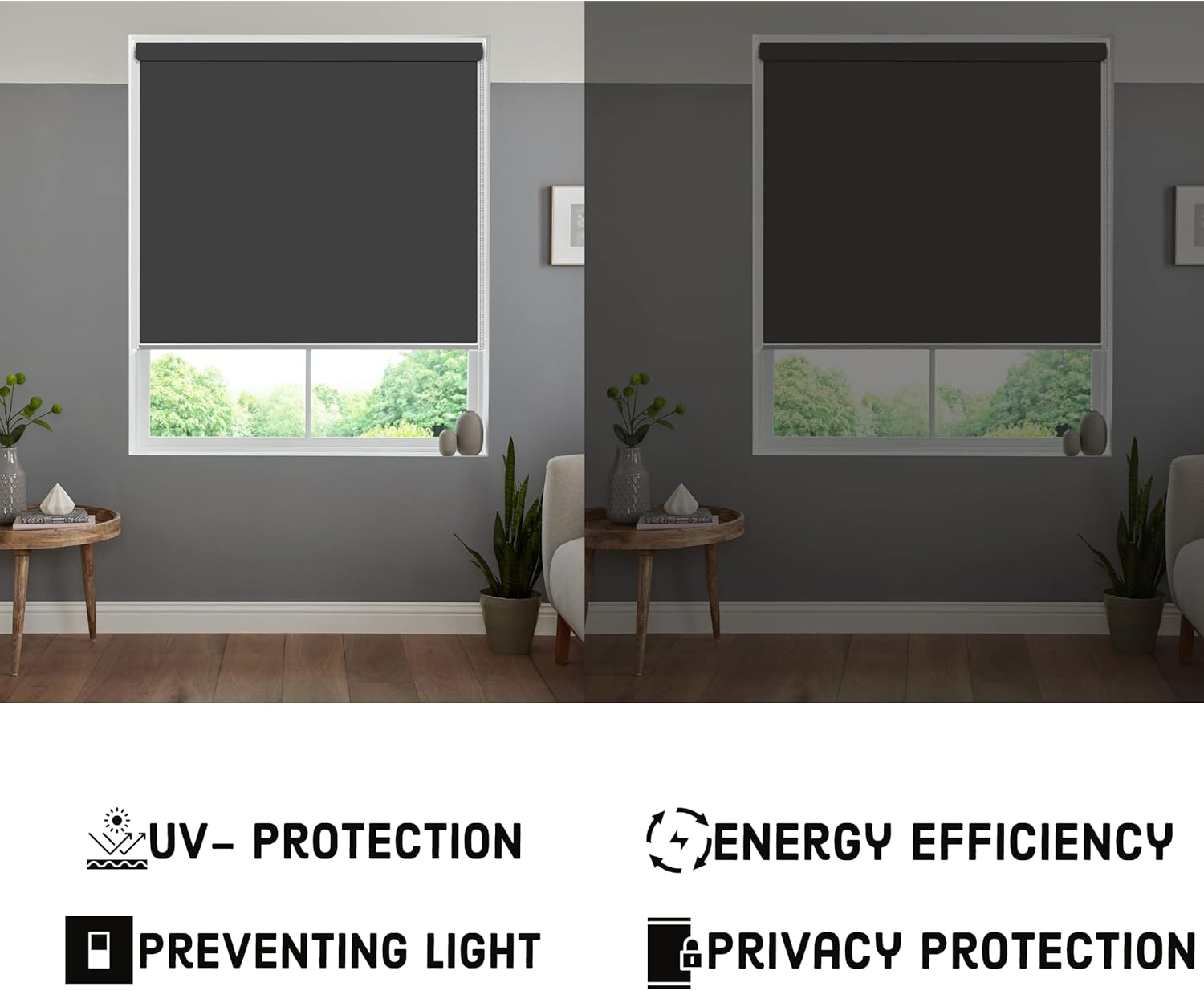 Funky Gadgets Blackout Roller Blinds Window Shades Easy Fit Thermal Roller Blind 3 Pass Black Out Fabric for Room Darkening Trimmable Child Safe Metal Tube Charcoal Grey