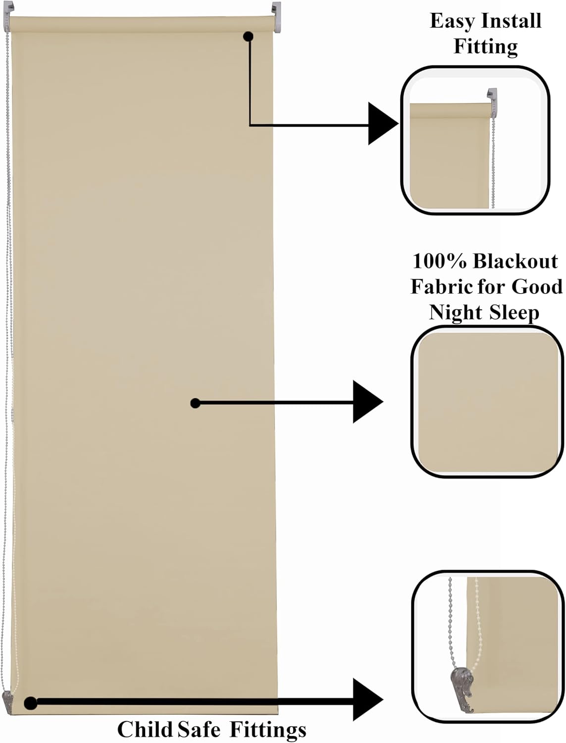 Funky Gadgets Roller Blinds Thermal Blackout Roller Blind, Easy Fit Child Safe Trimmable UV Protection Home Office Window Blinds, Cappuccino