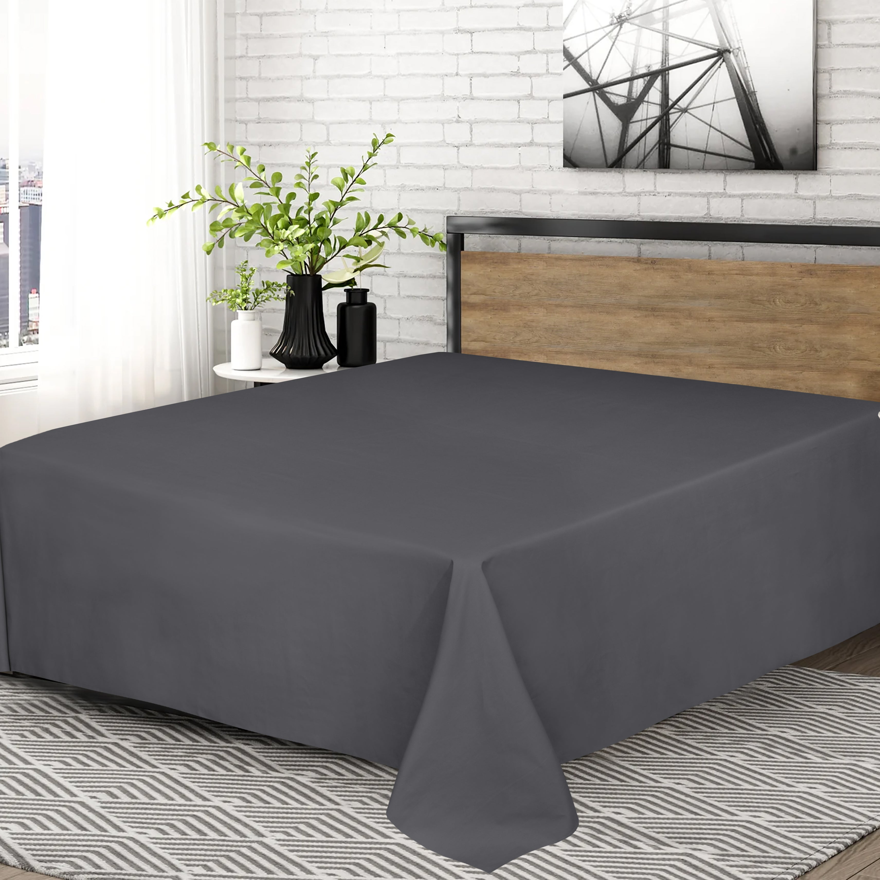 Funky Gadgets Flat Sheet 100% Egyptian Cotton Bed Sheet 300 Thread Count Luxury Hotel Quality Flat Sheets Plain Dyed Breathable Bed Sheets -Charcoal