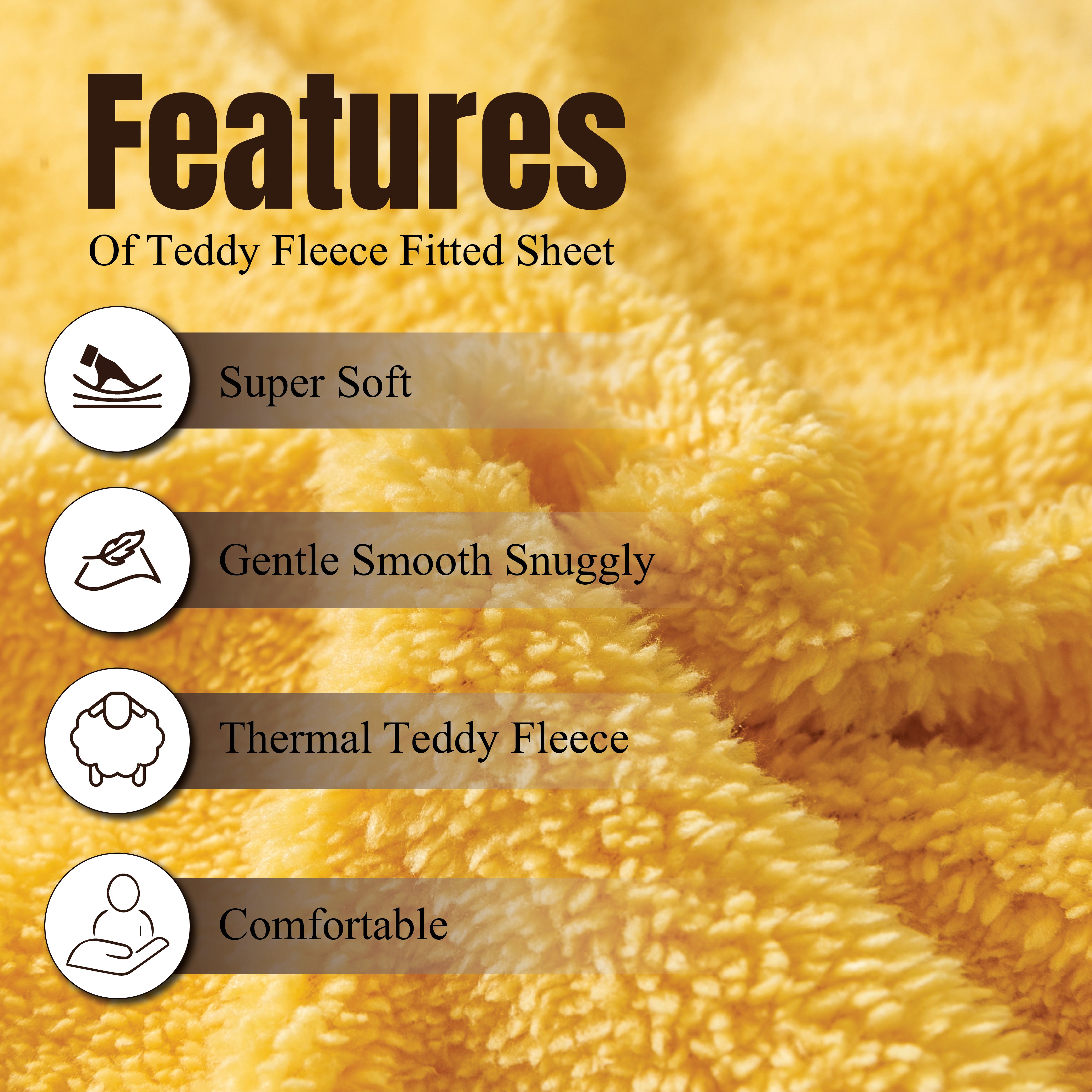 Funky Gadgets Teddy Fleece Fitted Bed Sheet - Ultra-Soft Thermal Bedding, Plain Fluffy Fleece Sheets, Luxury Teddy Bear Design, Ochre Yellow