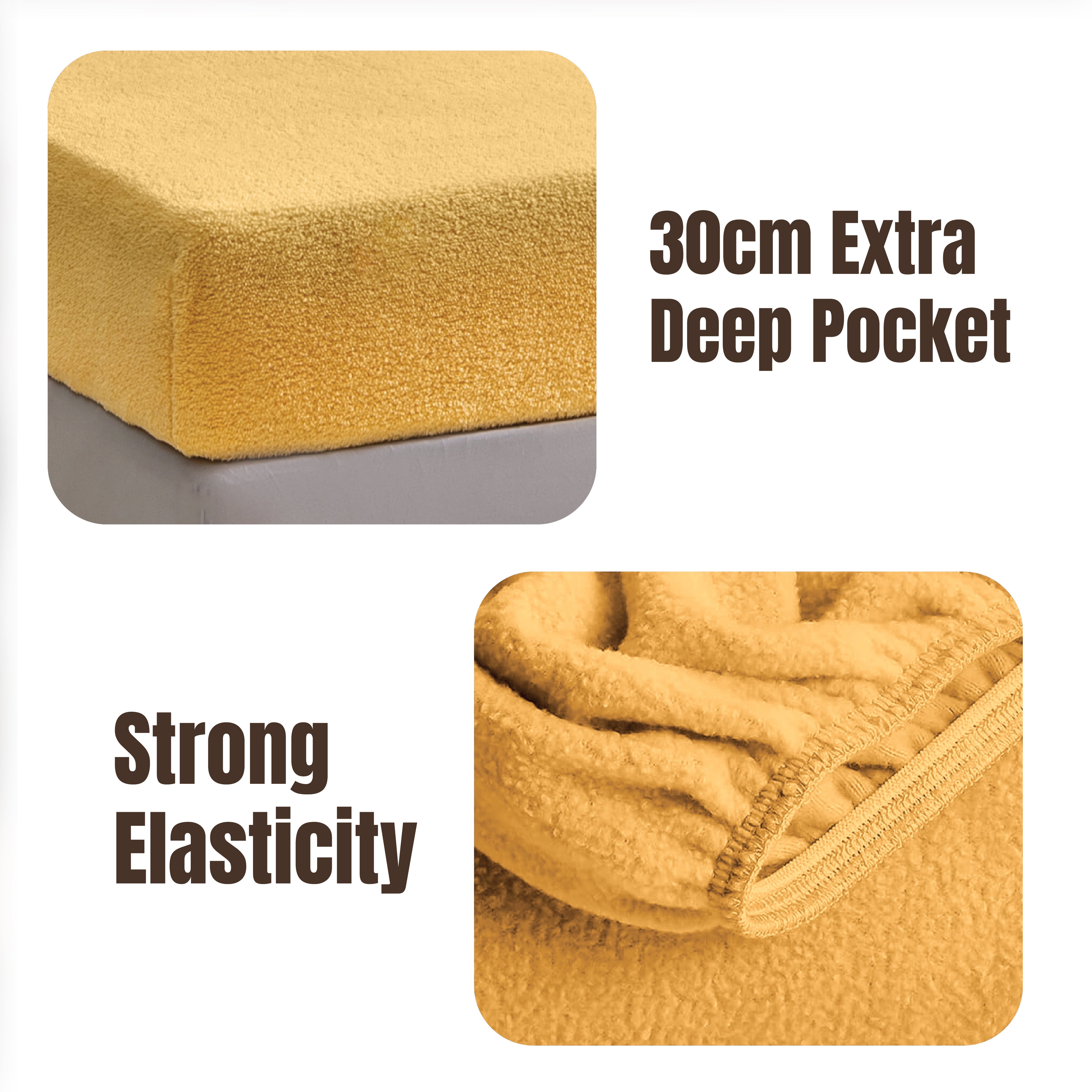 Funky Gadgets Teddy Fleece Fitted Bed Sheet - Ultra-Soft Thermal Bedding, Plain Fluffy Fleece Sheets, Luxury Teddy Bear Design, Ochre Yellow