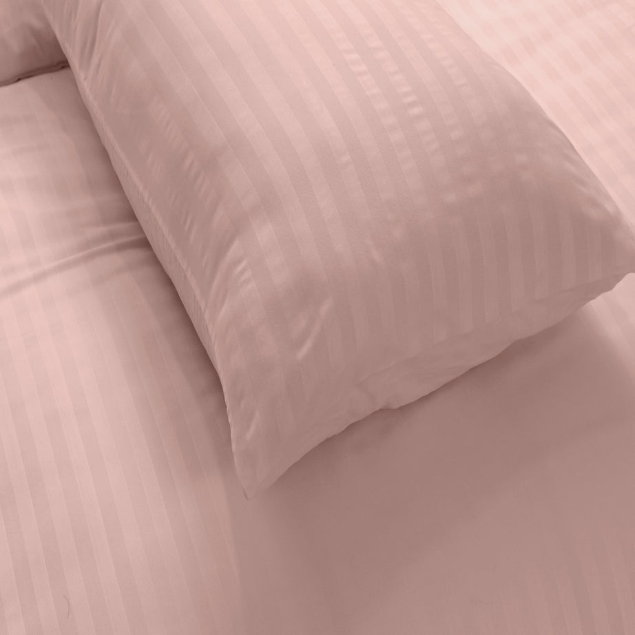 Microfiber Satin Stripe Duvet Cover Set Luxury Hotel Bedding Sets with Pillowcases Breathable Ultra Soft Reversible -Blush