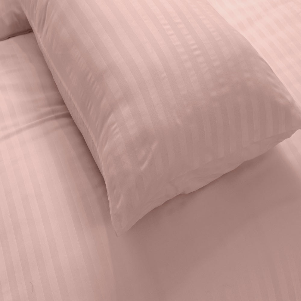 Microfiber Satin Stripe Duvet Cover Set Luxury Hotel Bedding Sets with Pillowcases Breathable Ultra Soft Reversible -Blush