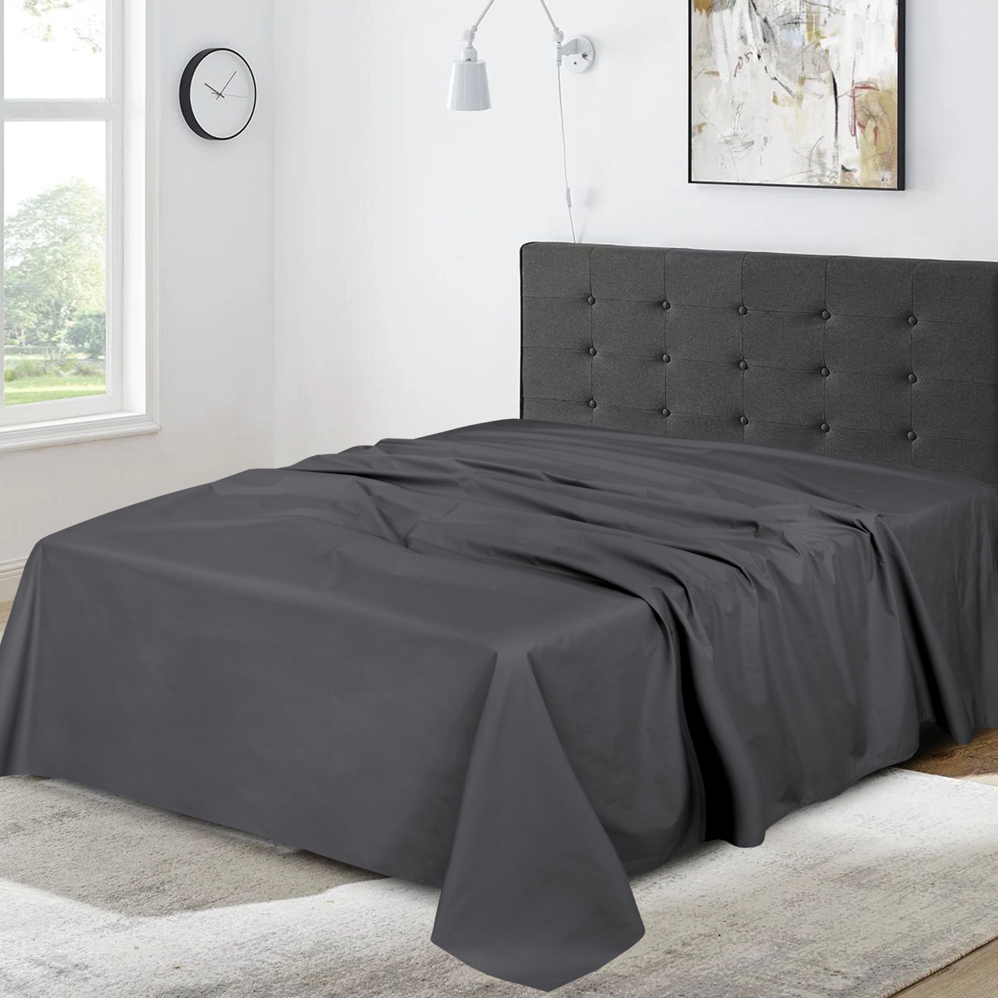 Funky Gadgets Flat Sheet 100% Egyptian Cotton Bed Sheet 300 Thread Count Luxury Hotel Quality Flat Sheets Plain Dyed Breathable Bed Sheets -Charcoal