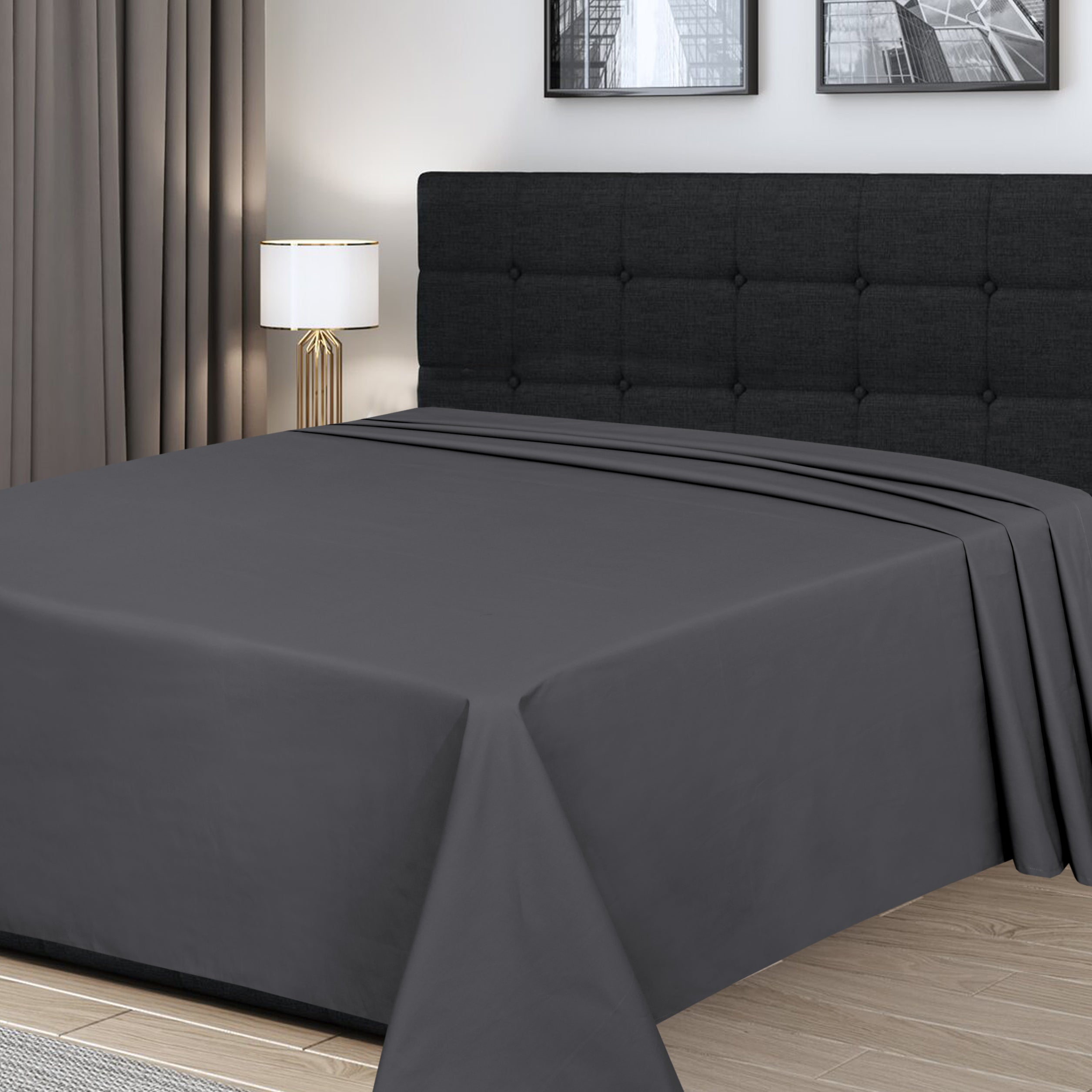 Funky Gadgets Flat Sheet 100% Egyptian Cotton Bed Sheet 300 Thread Count Luxury Hotel Quality Flat Sheets Plain Dyed Breathable Bed Sheets -Charcoal