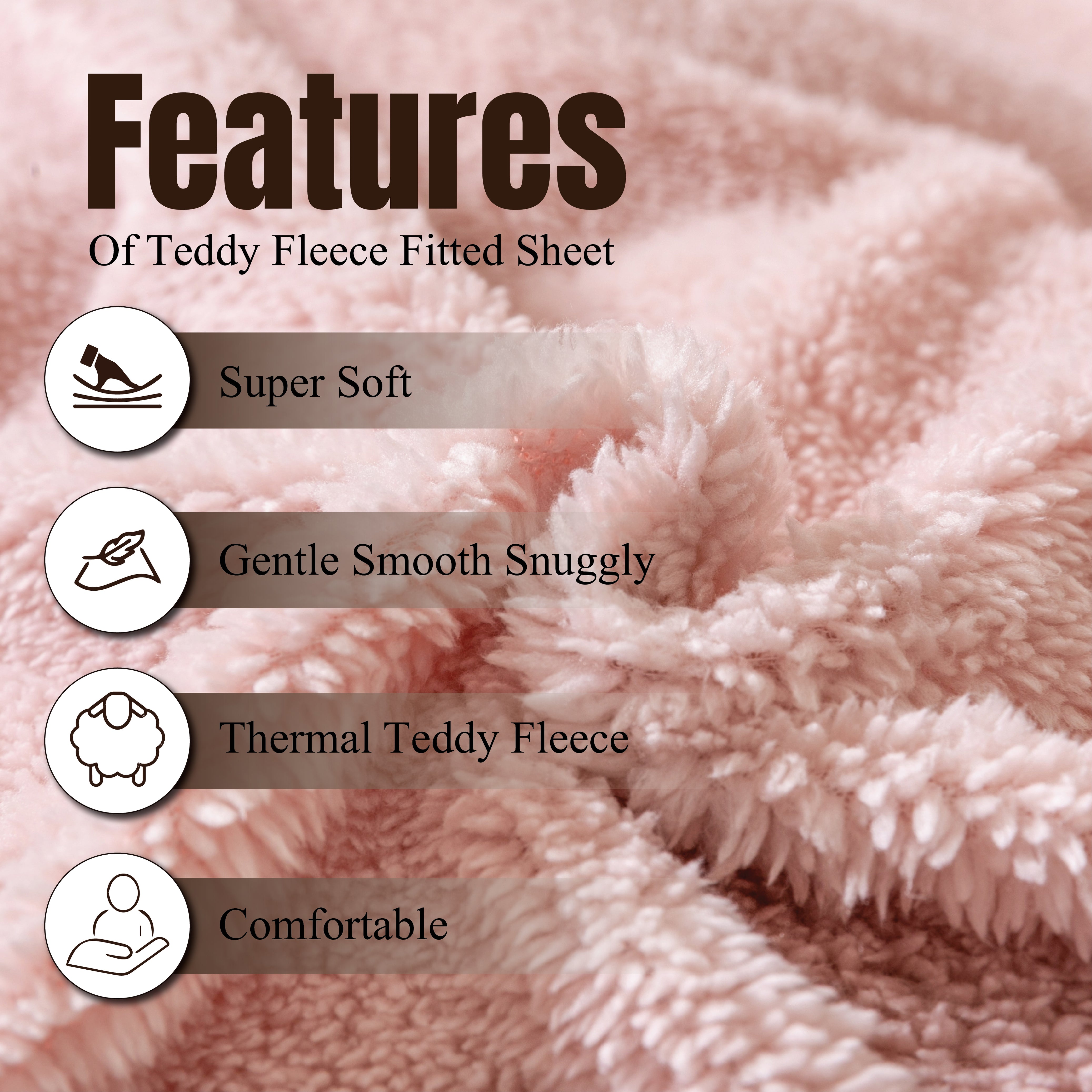 Funky Gadgets Teddy Fleece Fitted Bed Sheet - Ultra-Soft Thermal Bedding, Plain Fluffy Fleece Sheets, Luxury Teddy Bear Design, Blush Pink