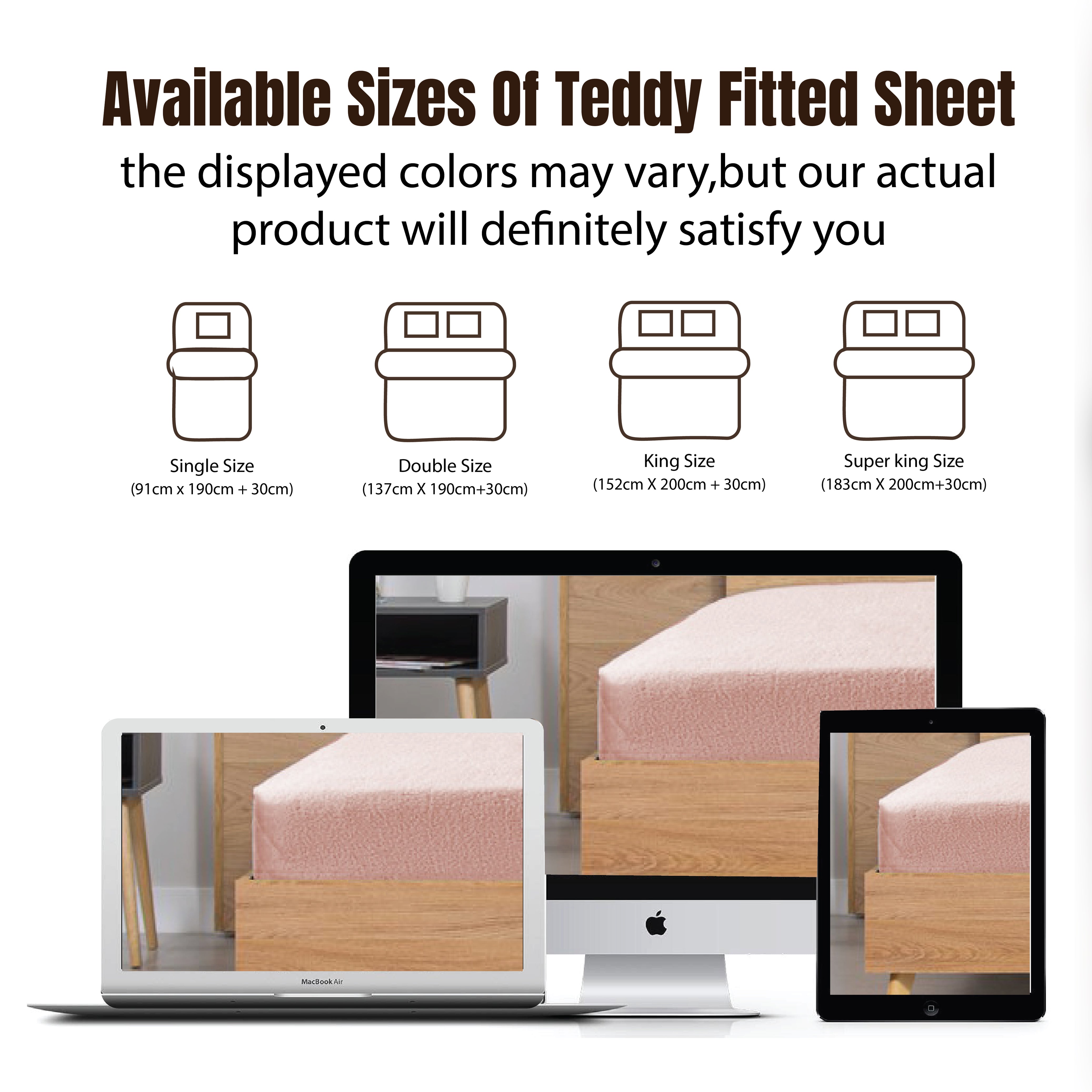 Funky Gadgets Teddy Fleece Fitted Bed Sheet - Ultra-Soft Thermal Bedding, Plain Fluffy Fleece Sheets, Luxury Teddy Bear Design, Blush Pink