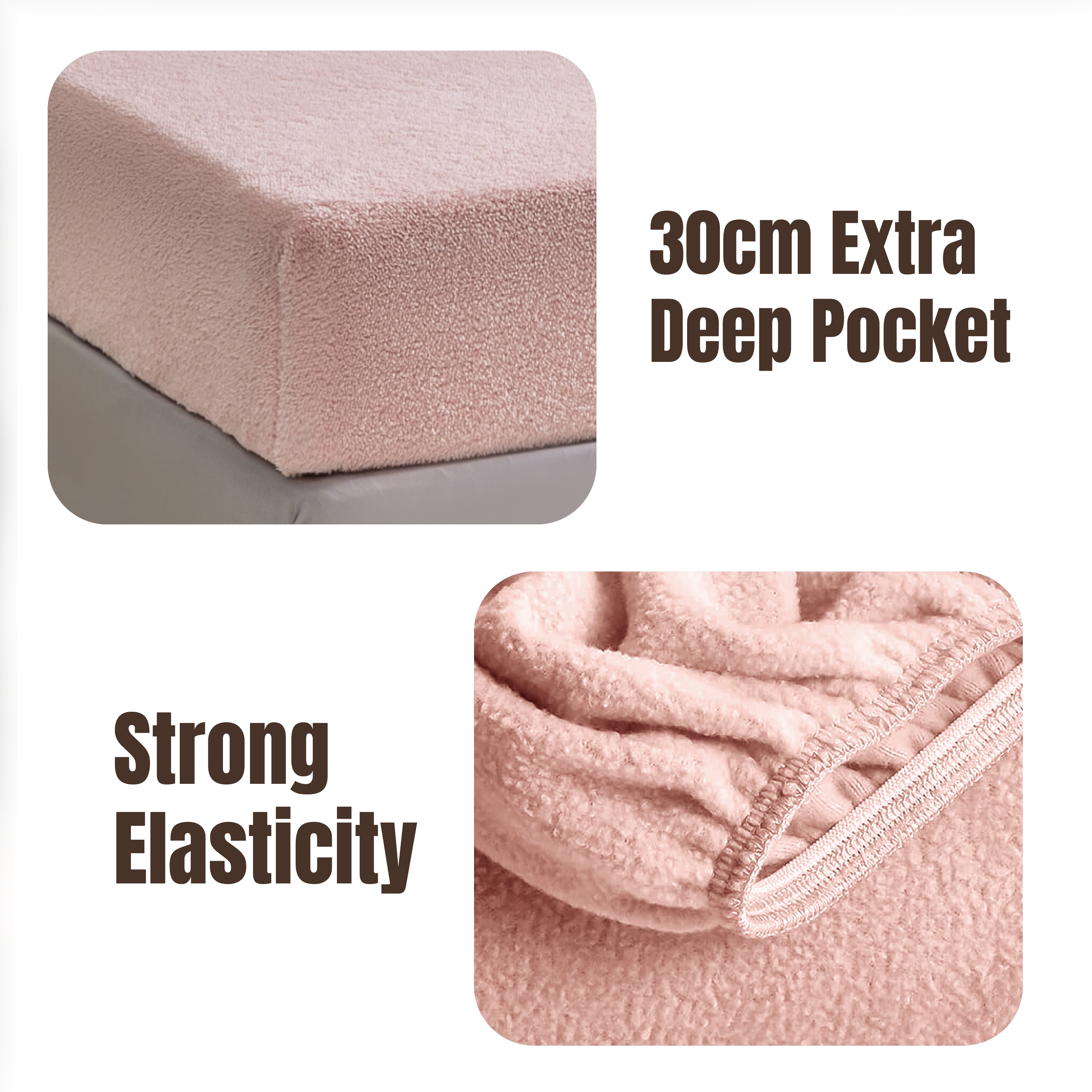 Funky Gadgets Teddy Fleece Fitted Bed Sheet - Ultra-Soft Thermal Bedding, Plain Fluffy Fleece Sheets, Luxury Teddy Bear Design, Blush Pink